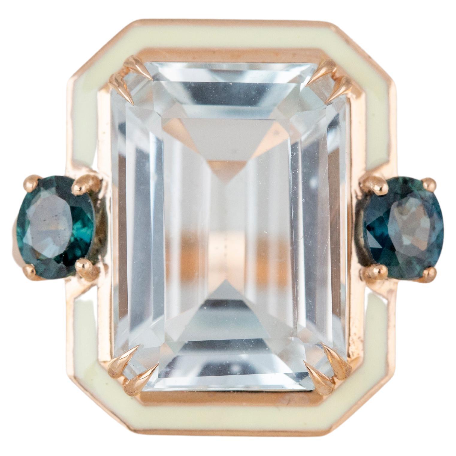 Art Deco Style 6.50ct Topaz and Montana Sapphire 14k Gold Cocktail Ring