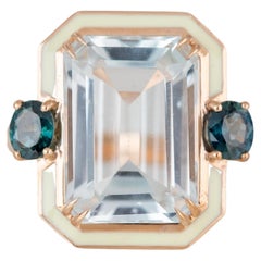 Antique Art Deco Style 6.50ct Topaz and Montana Sapphire 14k Gold Cocktail Ring