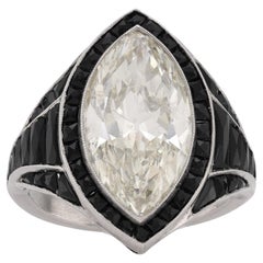 Art Deco Style 6.59 Carat Oval Cut Diamond Onyx Platinum Cocktail Ring