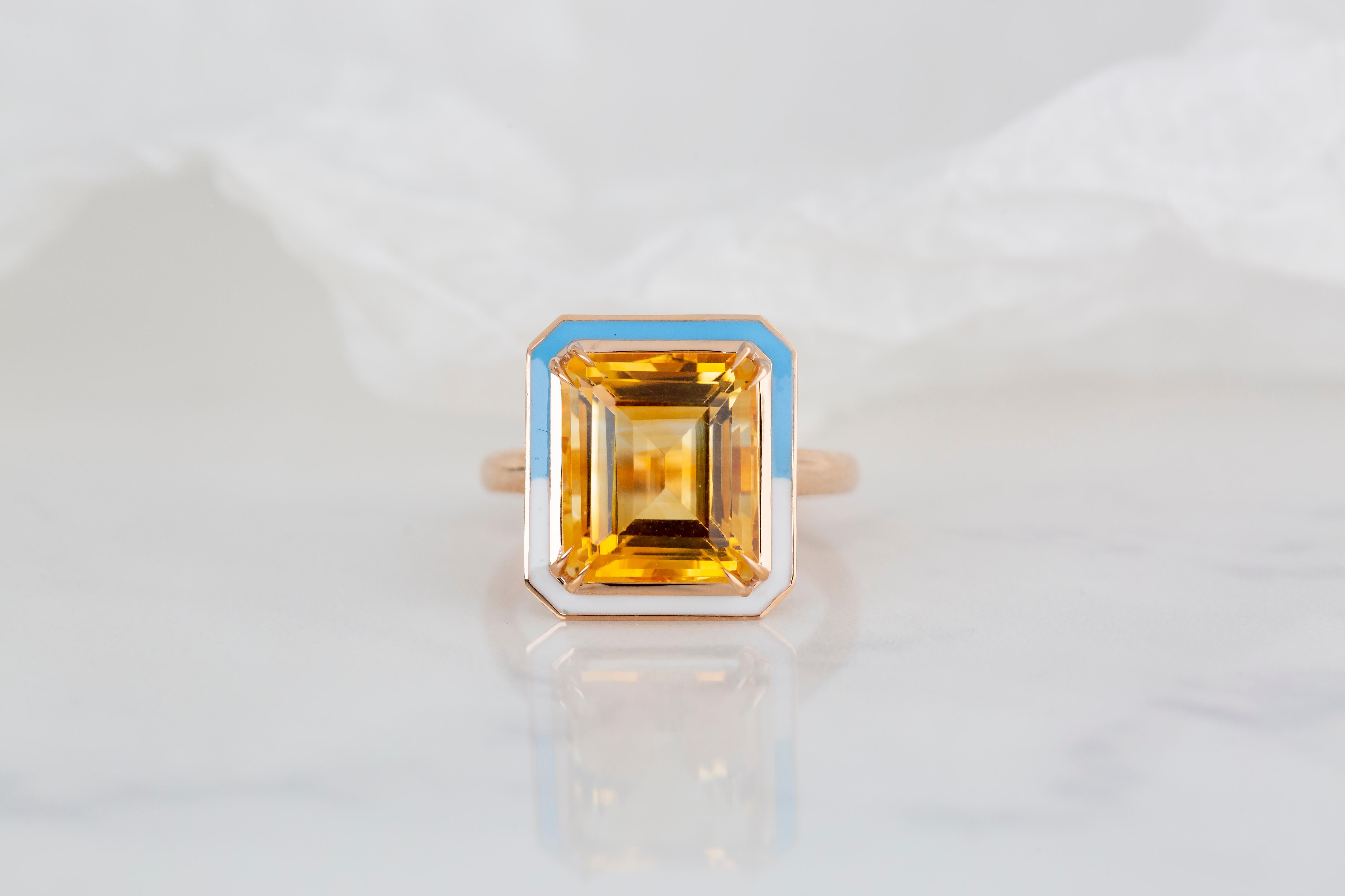 For Sale:  Art Deco Style 6.60 Ct Citrine 14K Gold Cocktail Ring 2