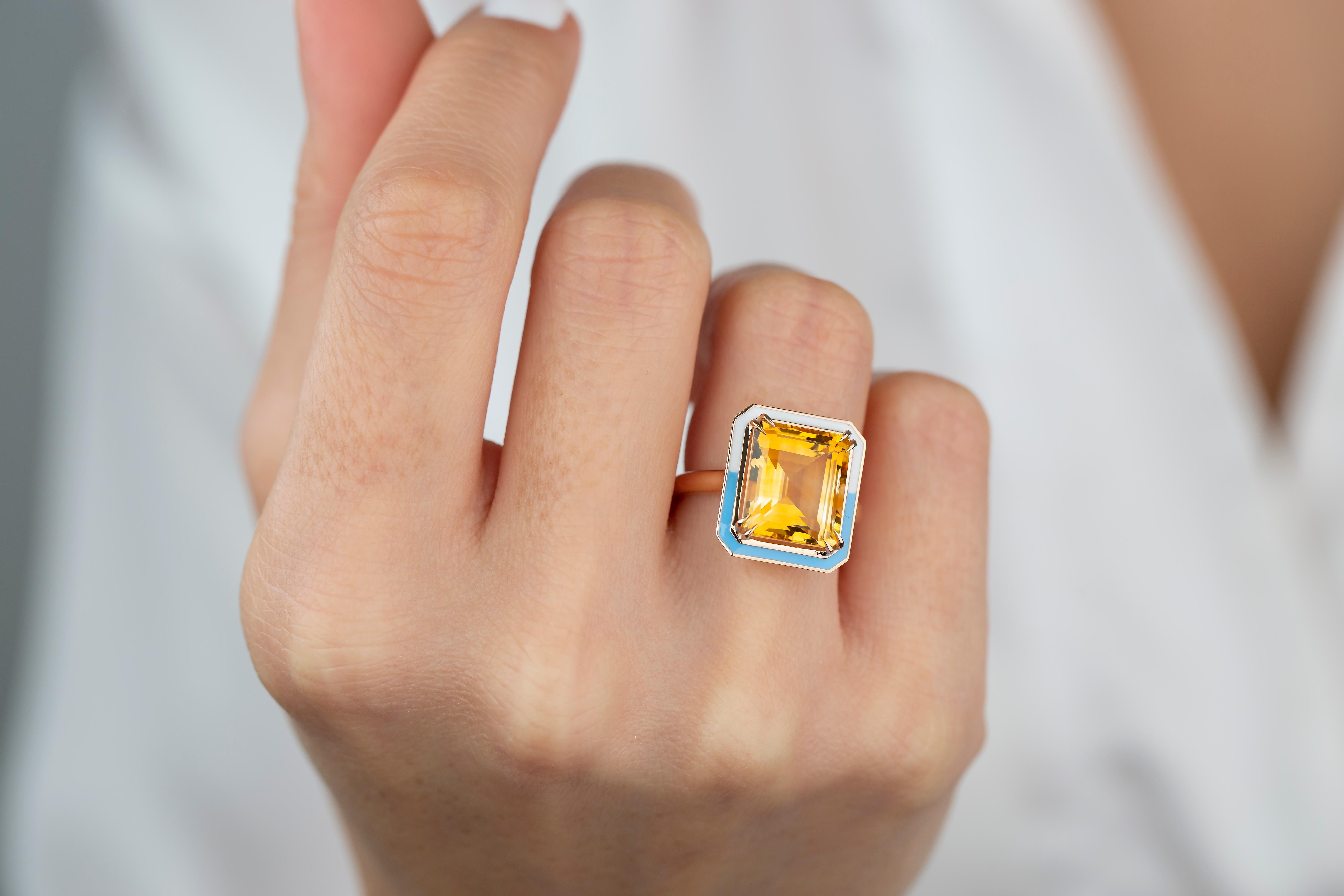 For Sale:  Art Deco Style 6.60 Ct Citrine 14K Gold Cocktail Ring 3