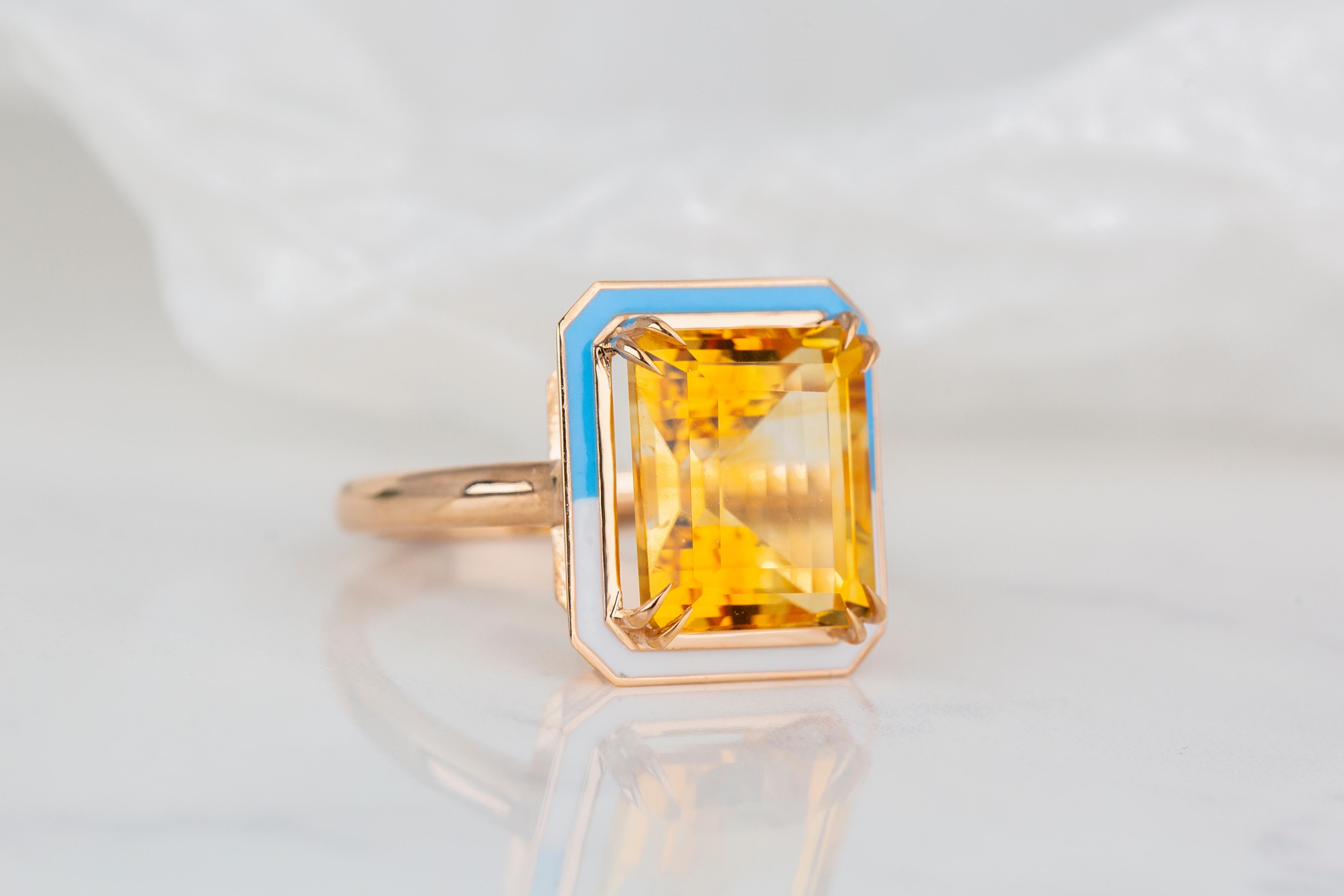 For Sale:  Art Deco Style 6.60 Ct Citrine 14K Gold Cocktail Ring 8