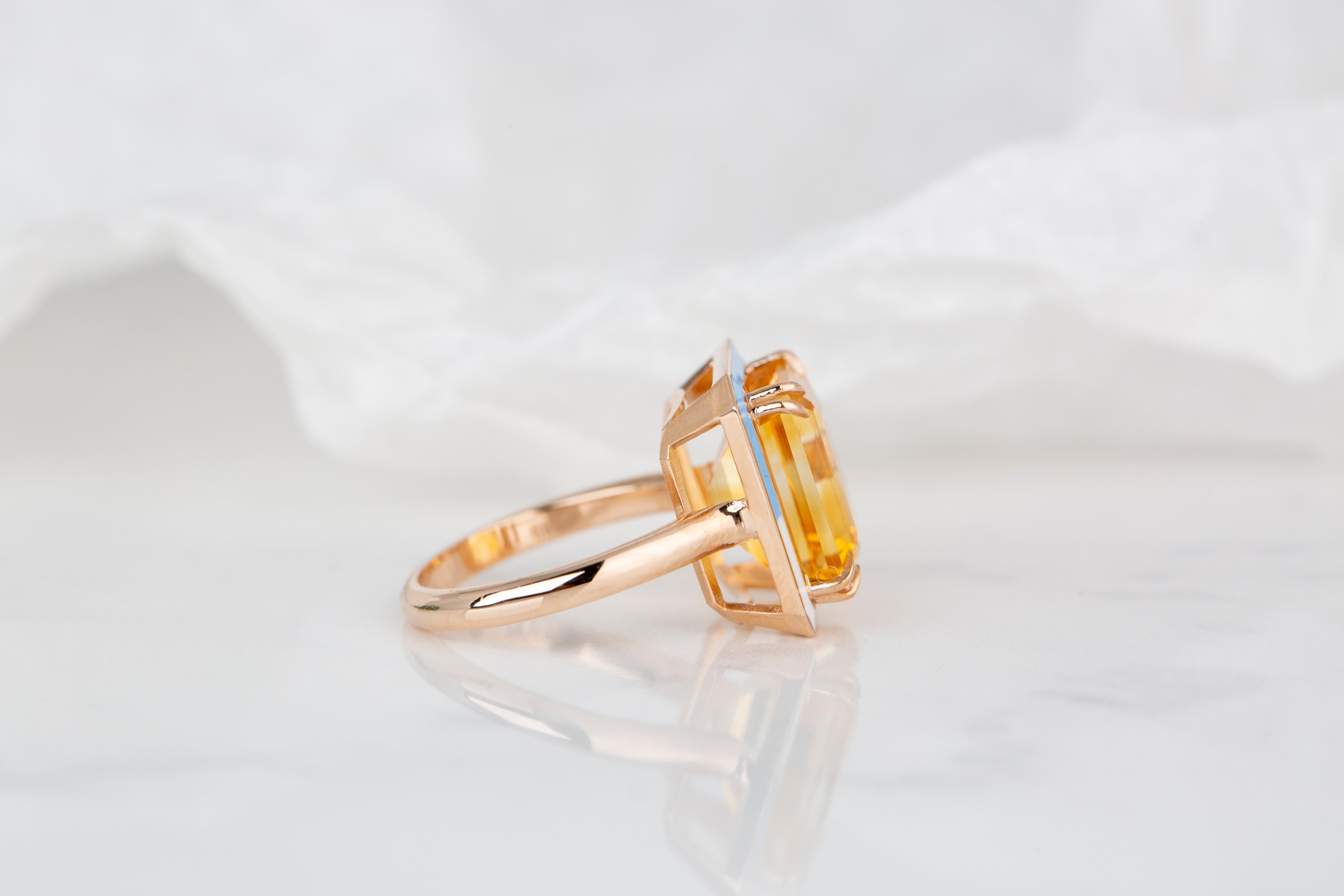 For Sale:  Art Deco Style 6.60 Ct Citrine 14K Gold Cocktail Ring 9