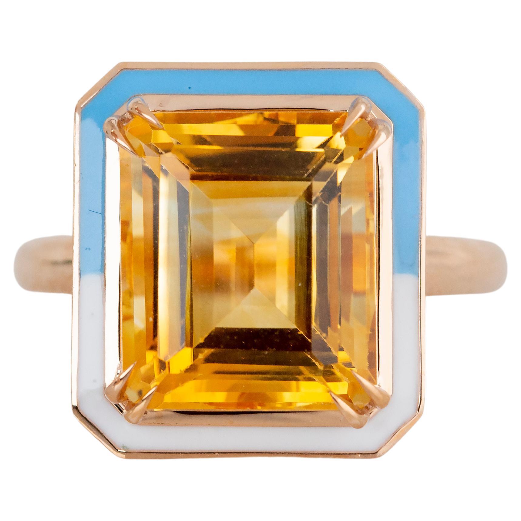 For Sale:  Art Deco Style 6.60 Ct Citrine 14K Gold Cocktail Ring