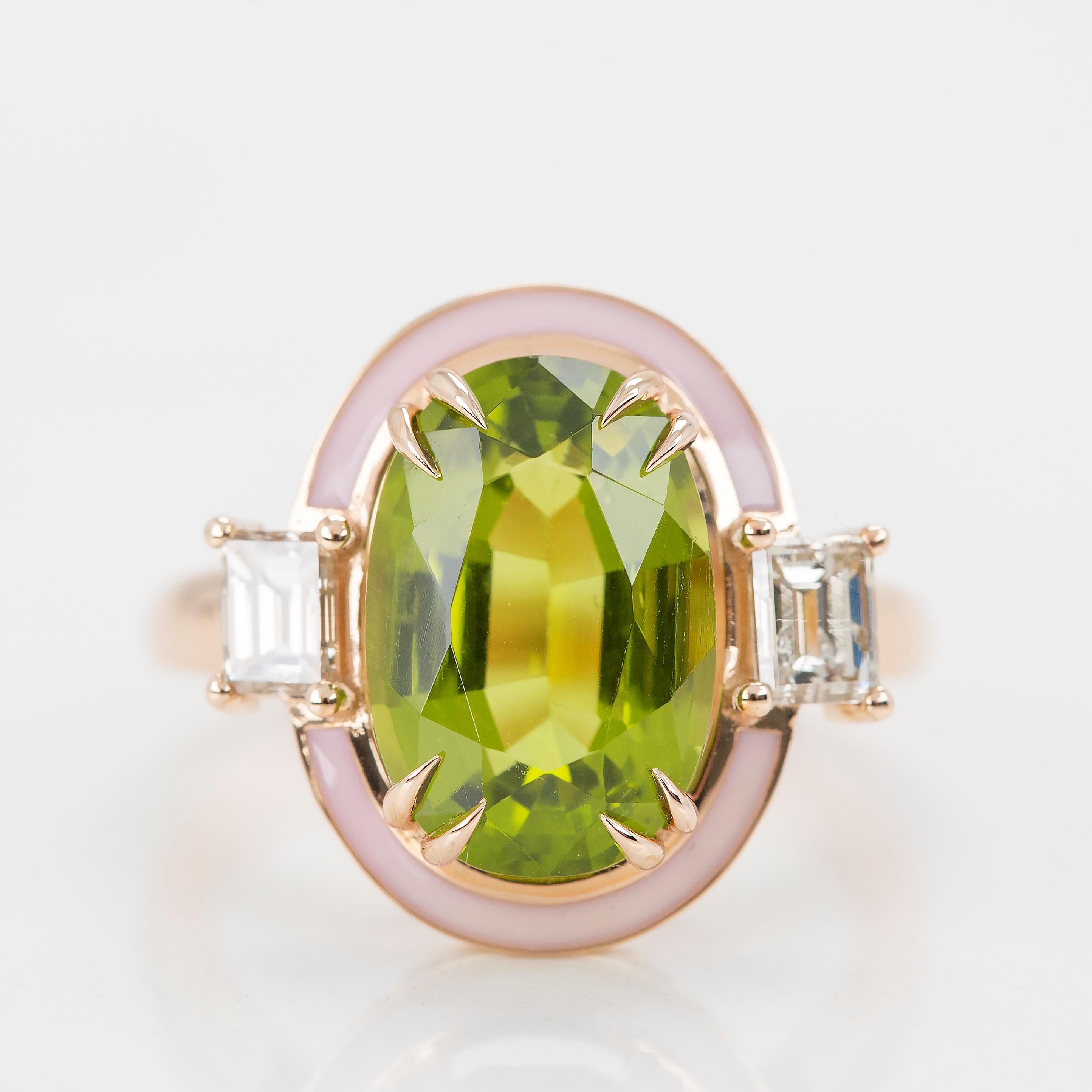 For Sale:  Art Deco Style 6.71 Ct Peridot and Diamond 14K Gold Cocktail Ring 2