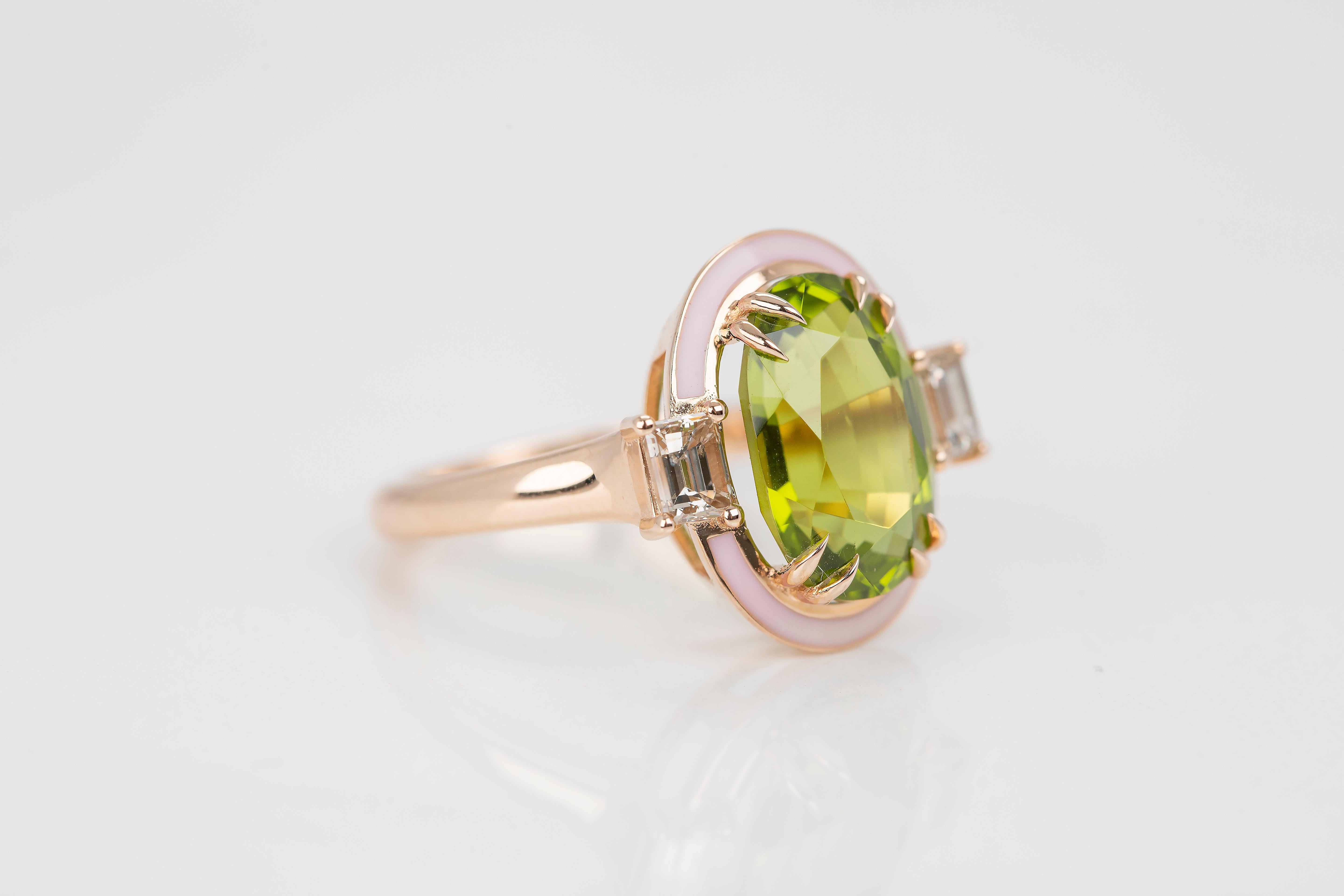 For Sale:  Art Deco Style 6.71 Ct Peridot and Diamond 14K Gold Cocktail Ring 8