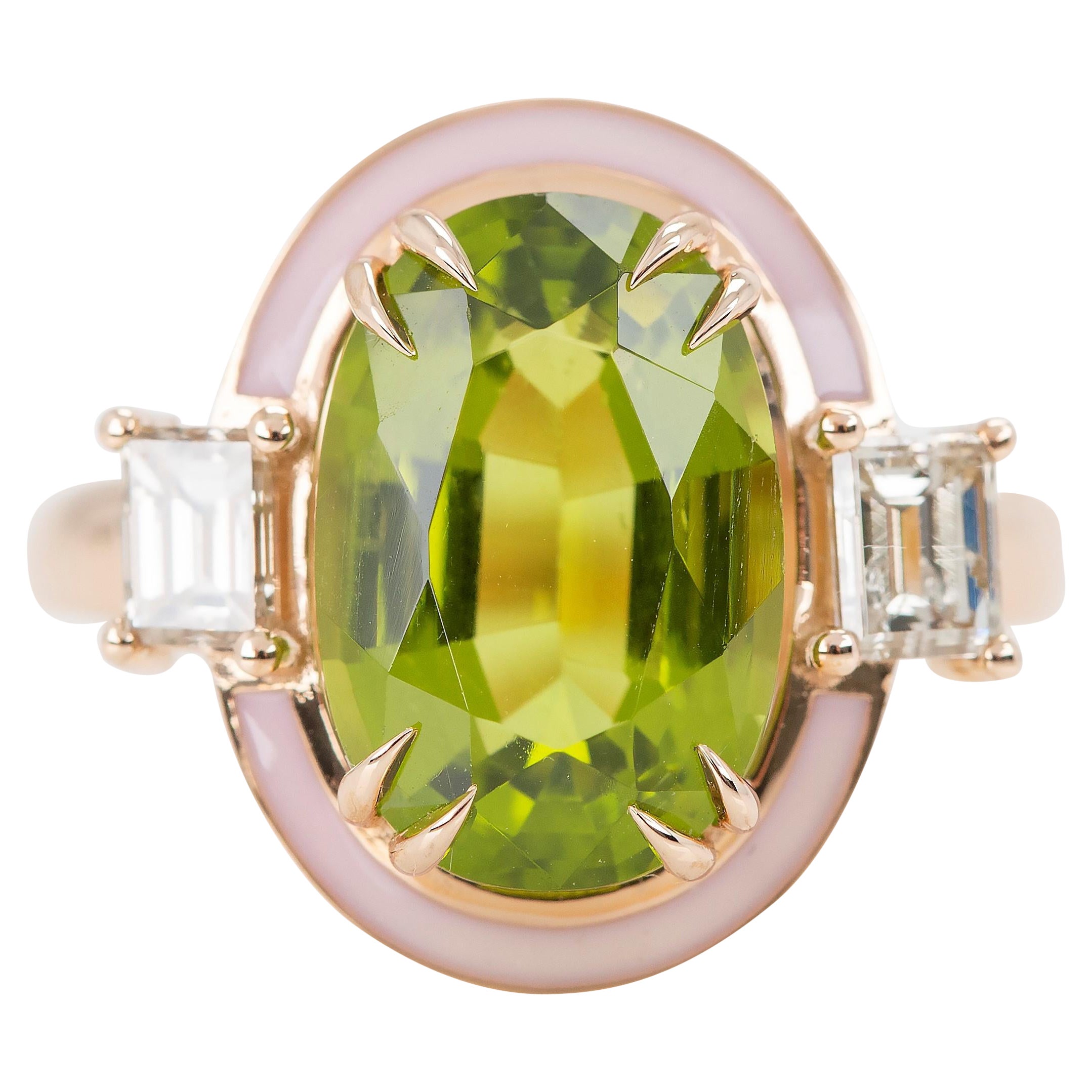 Bague cocktail de style Art déco en or 14 carats avec péridots de 6,71 carats et diamants