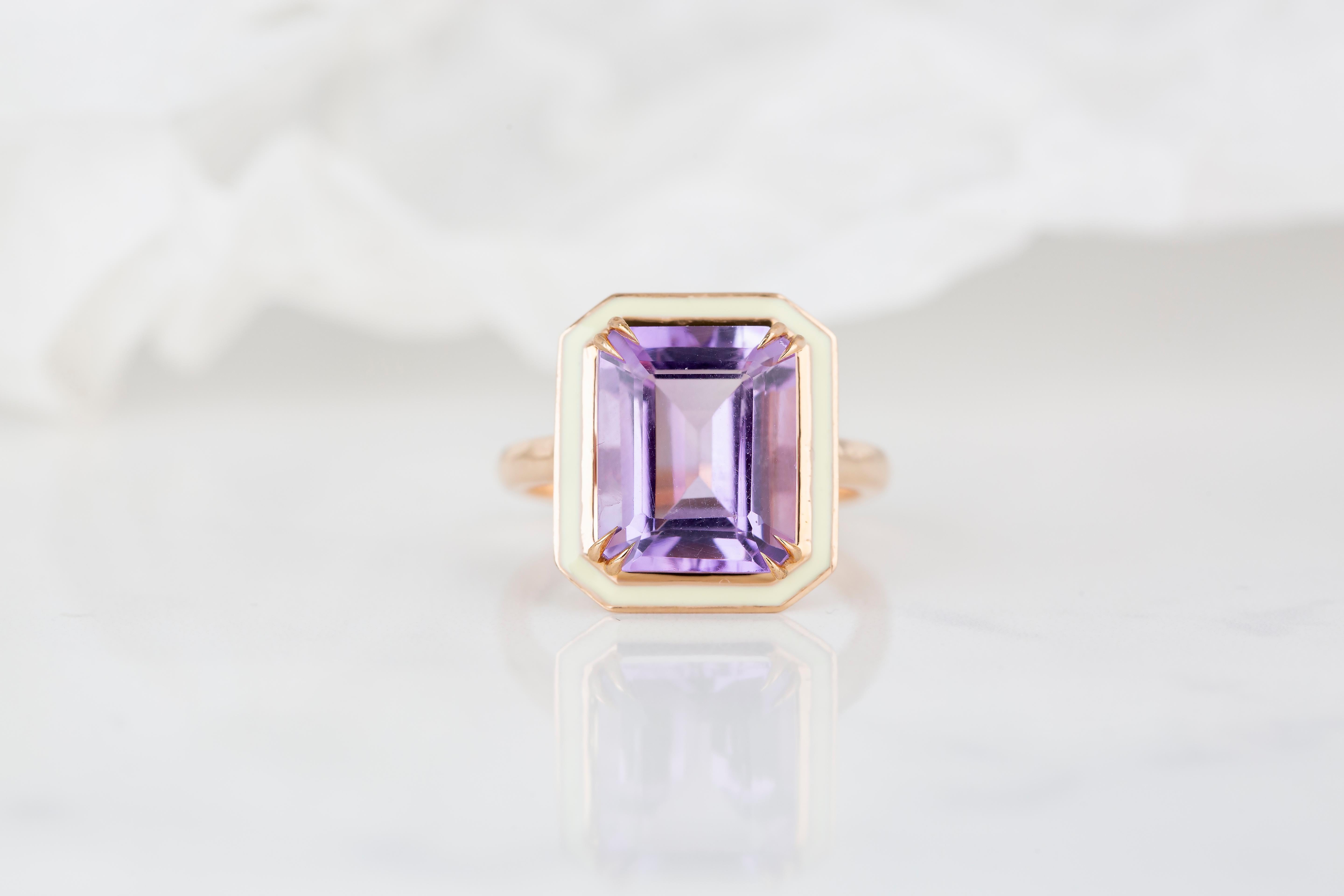 For Sale:  Art Deco Style 6.80 Ct. Amethyst 14K Gold Cocktail Ring 15