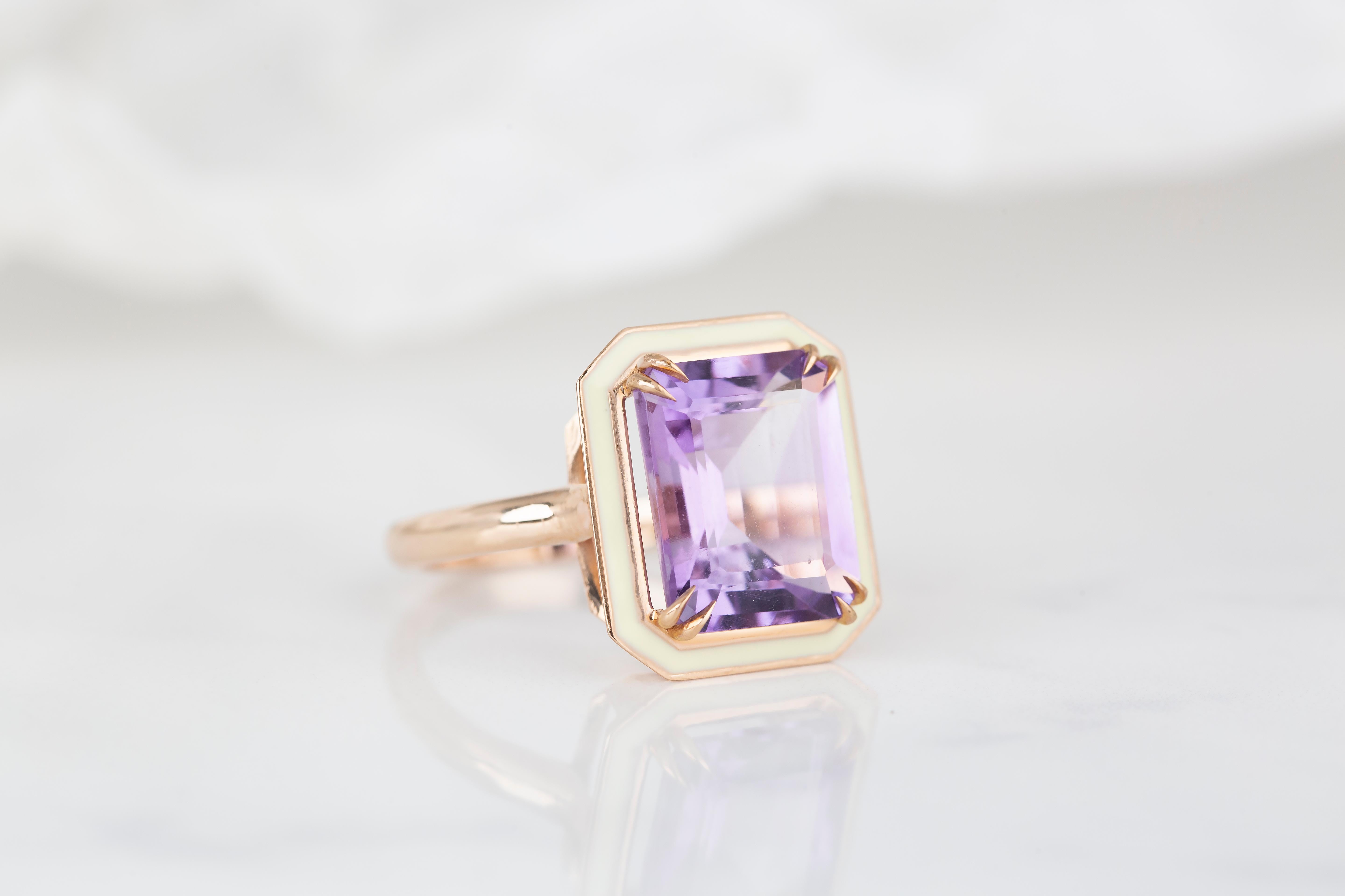 For Sale:  Art Deco Style 6.80 Ct. Amethyst 14K Gold Cocktail Ring 16