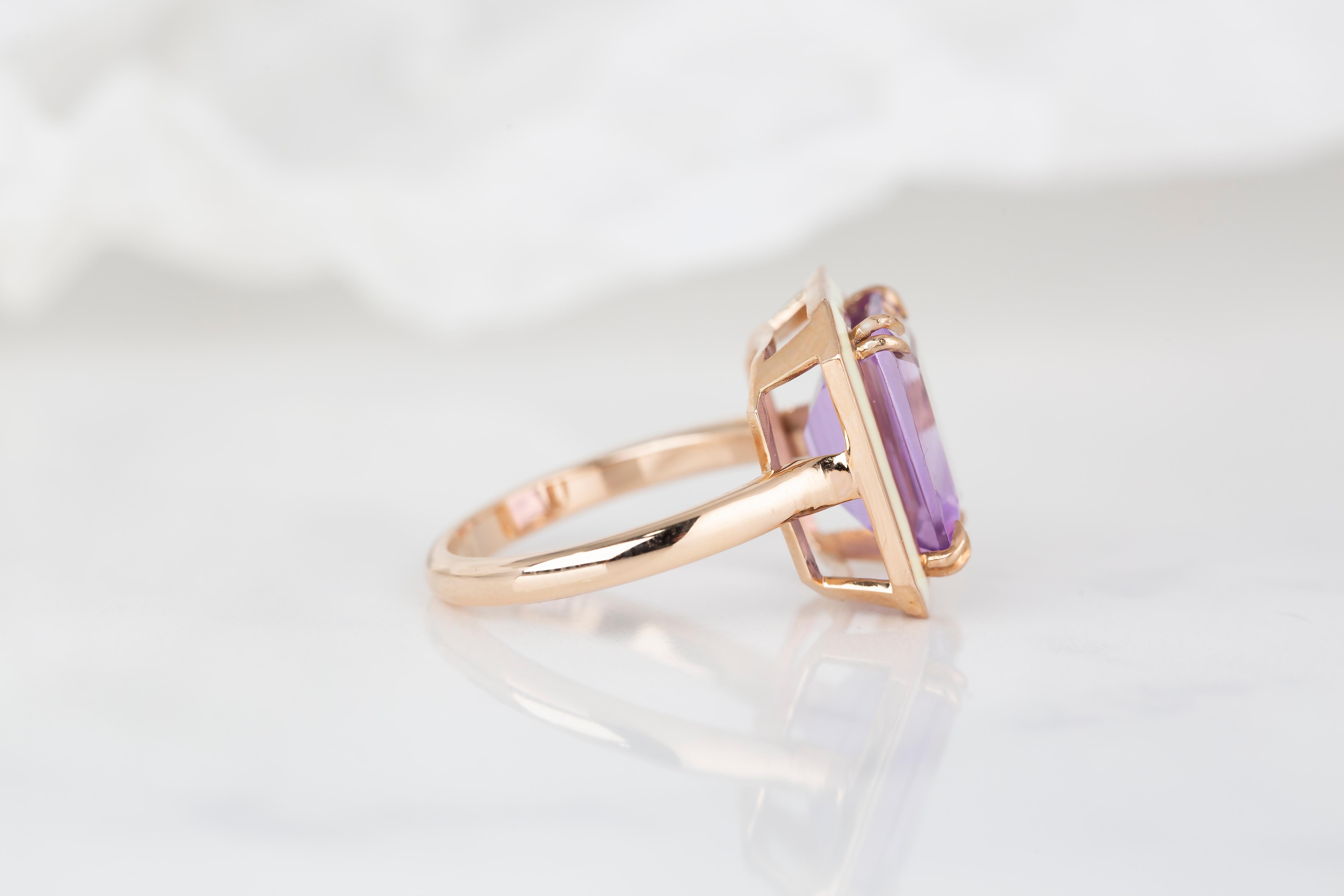 For Sale:  Art Deco Style 6.80 Ct. Amethyst 14K Gold Cocktail Ring 17