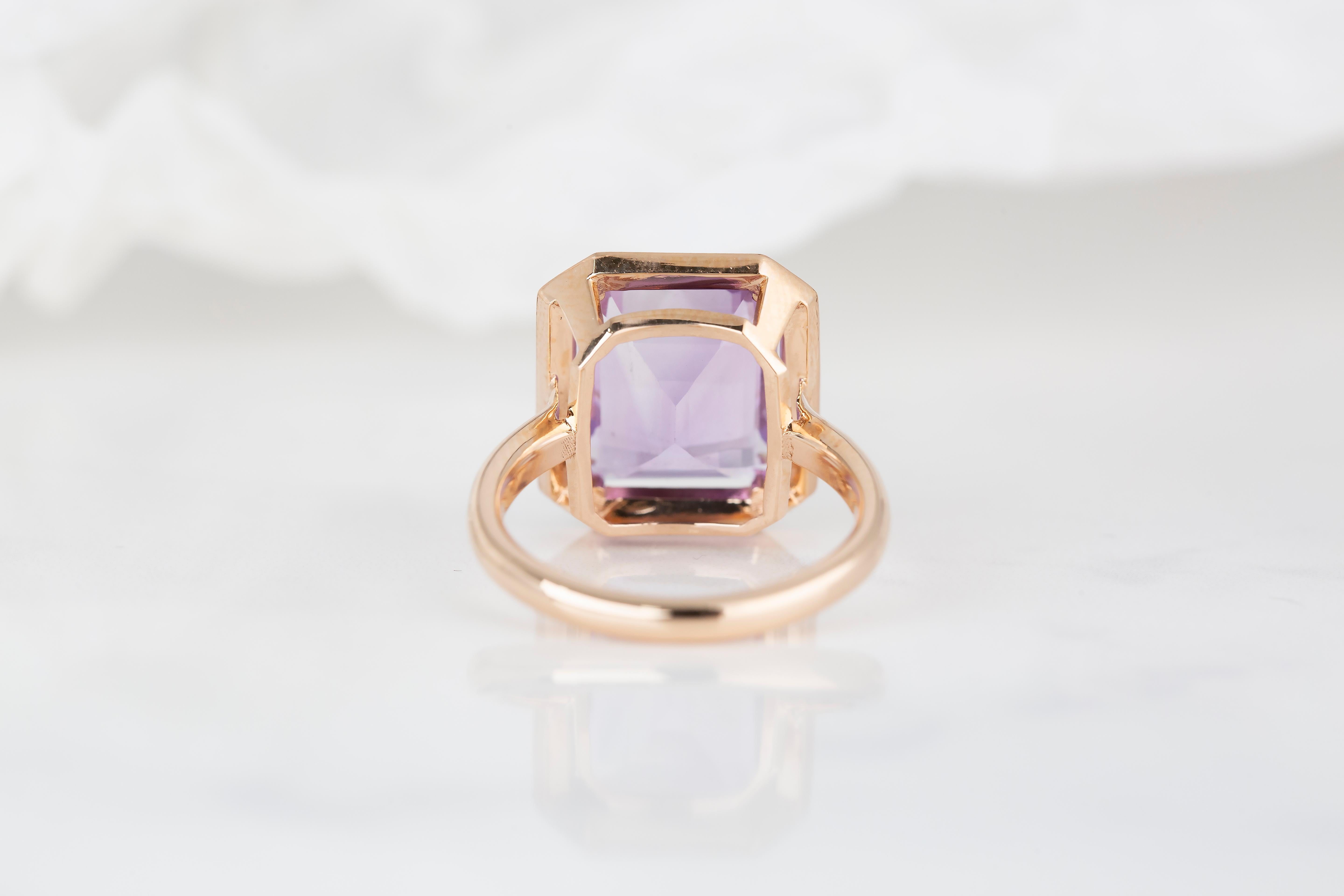 For Sale:  Art Deco Style 6.80 Ct. Amethyst 14K Gold Cocktail Ring 18