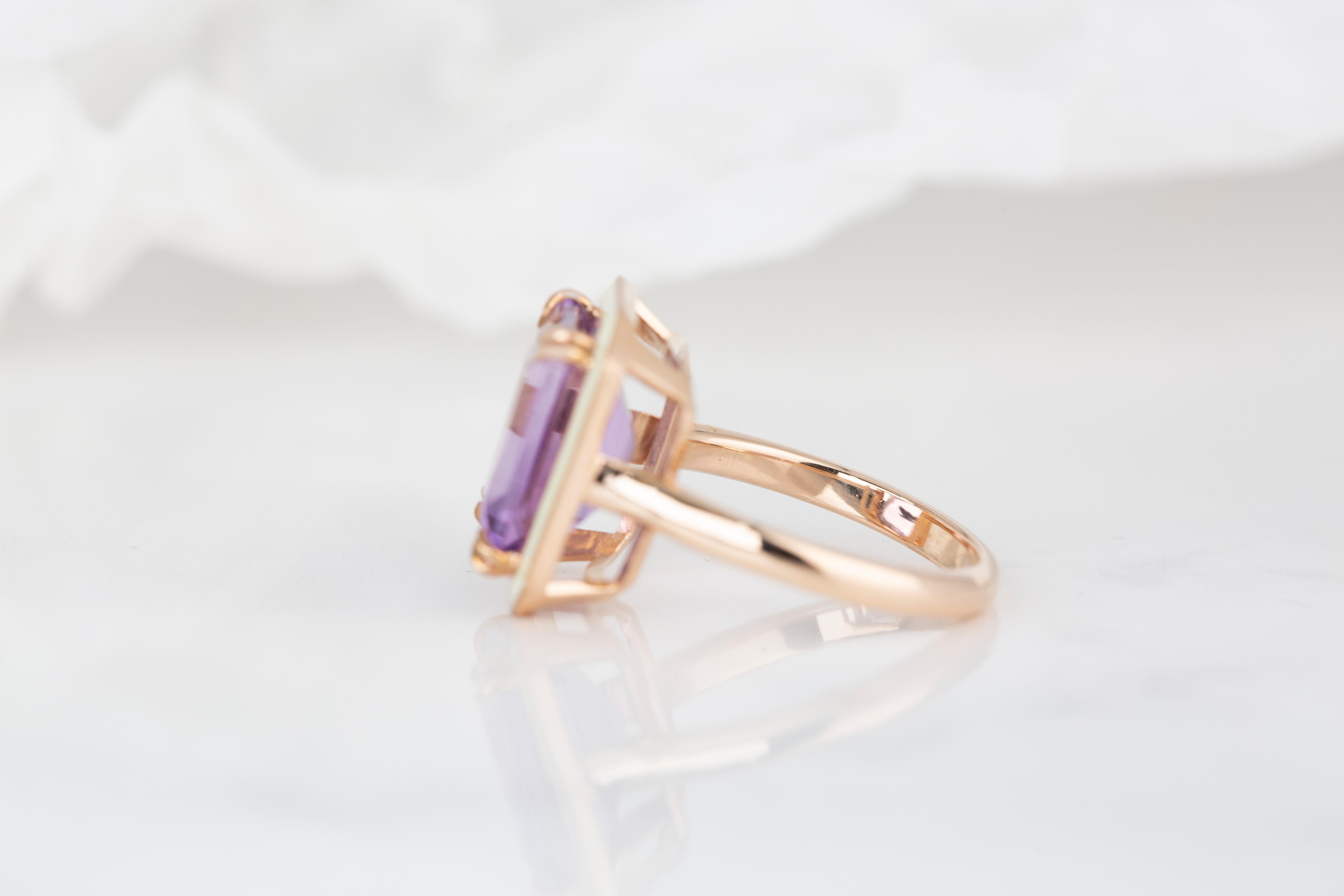 For Sale:  Art Deco Style 6.80 Ct. Amethyst 14K Gold Cocktail Ring 19