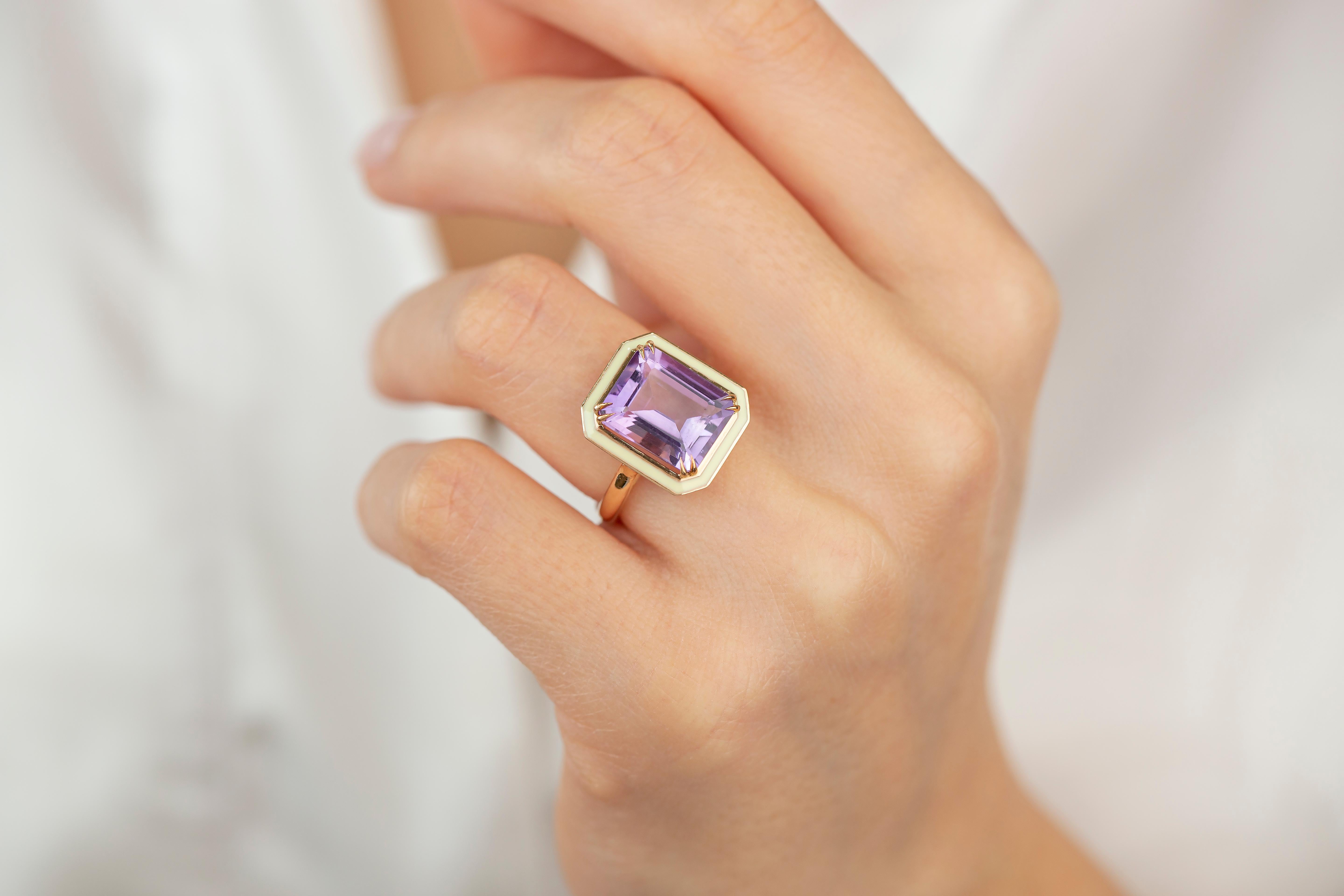 For Sale:  Art Deco Style 6.80 Ct. Amethyst 14K Gold Cocktail Ring 4