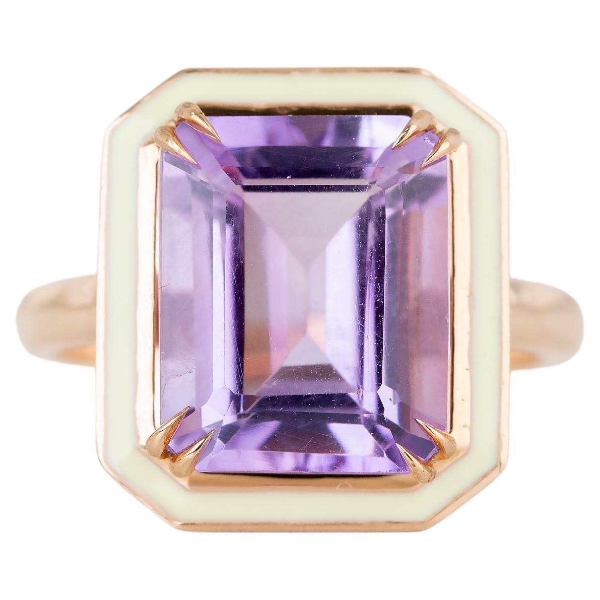 Art Deco Style 6.80 Ct. Amethyst 14K Gold Cocktail Ring