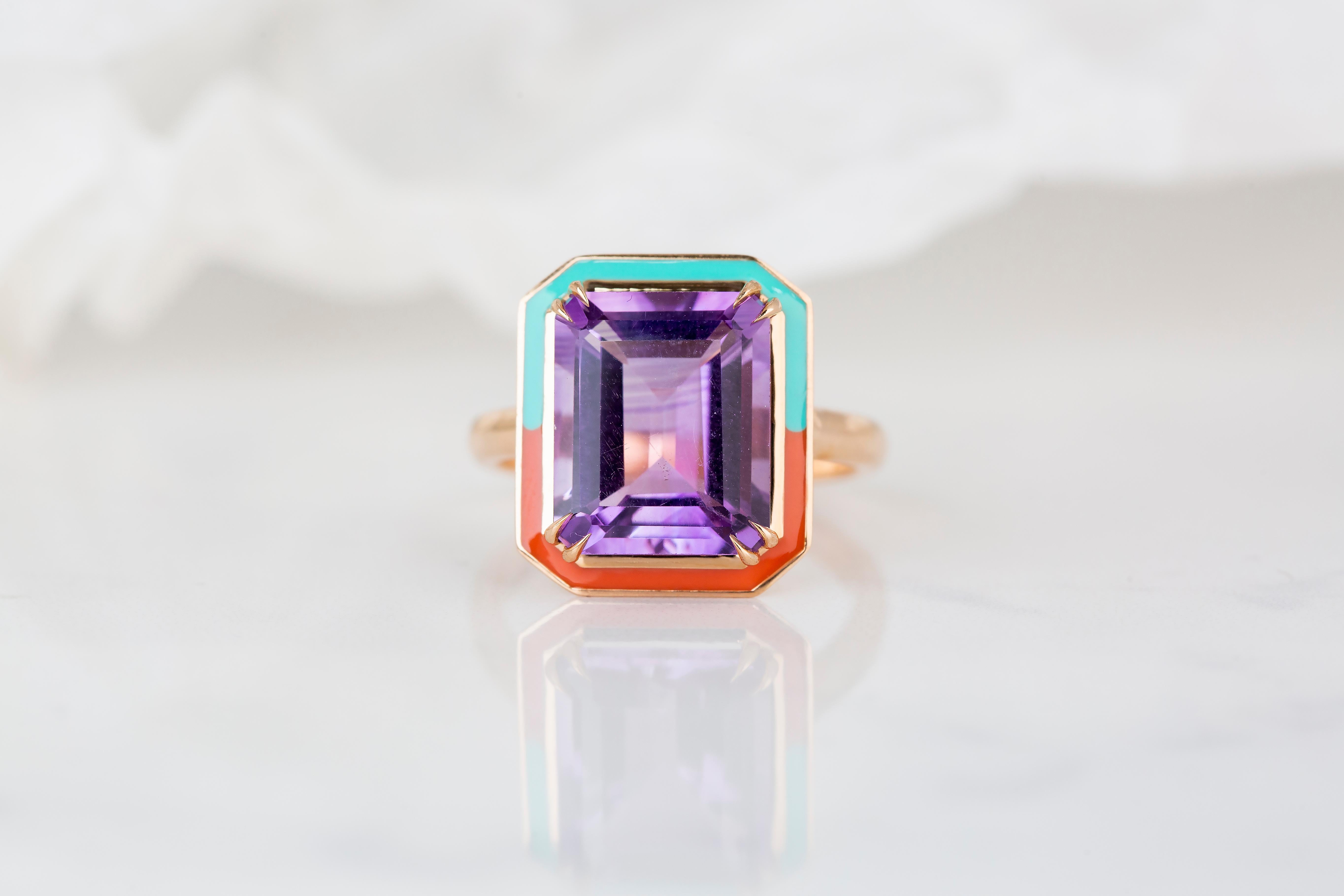 For Sale:  Art Deco Style 6.82 Ct. Amethyst 14k Gold Cocktail Ring 14