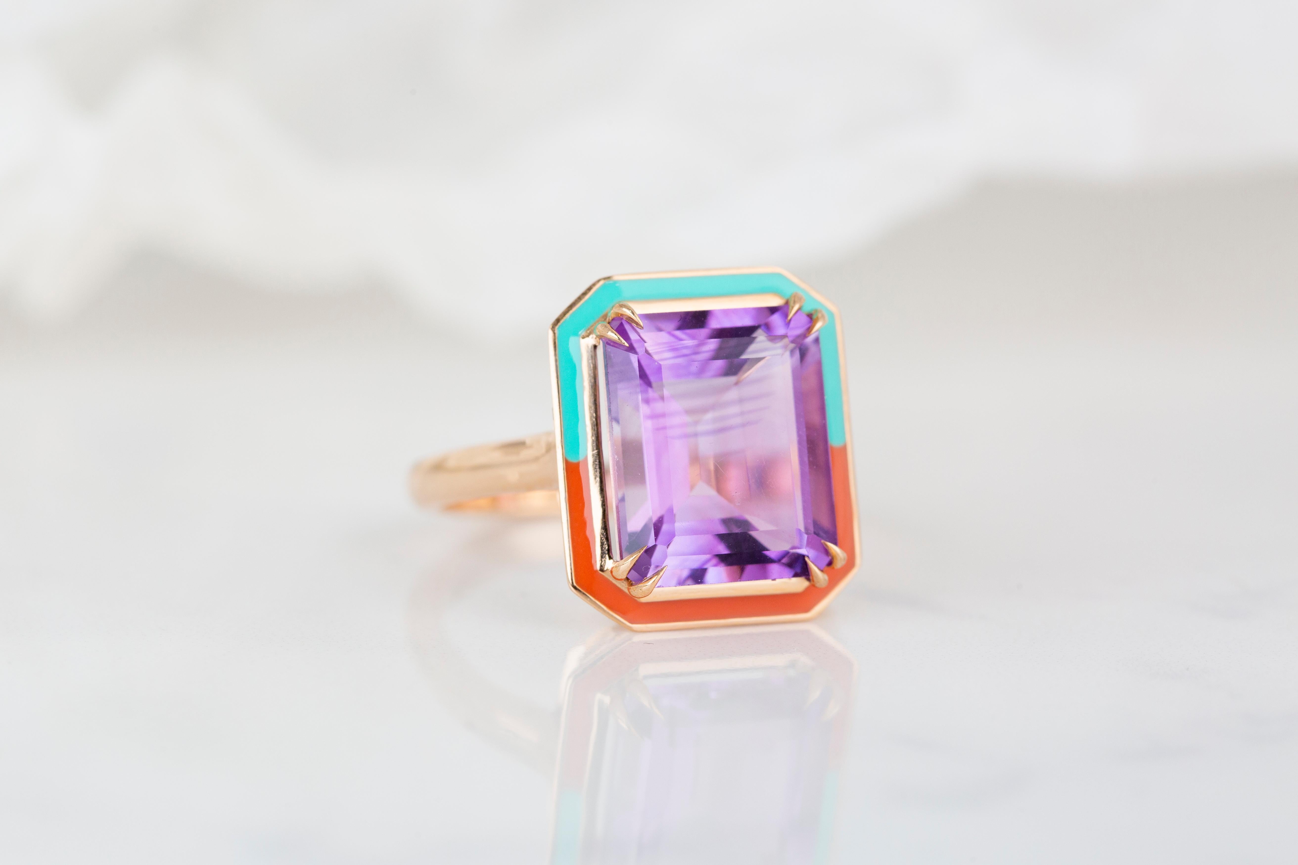 For Sale:  Art Deco Style 6.82 Ct. Amethyst 14k Gold Cocktail Ring 15