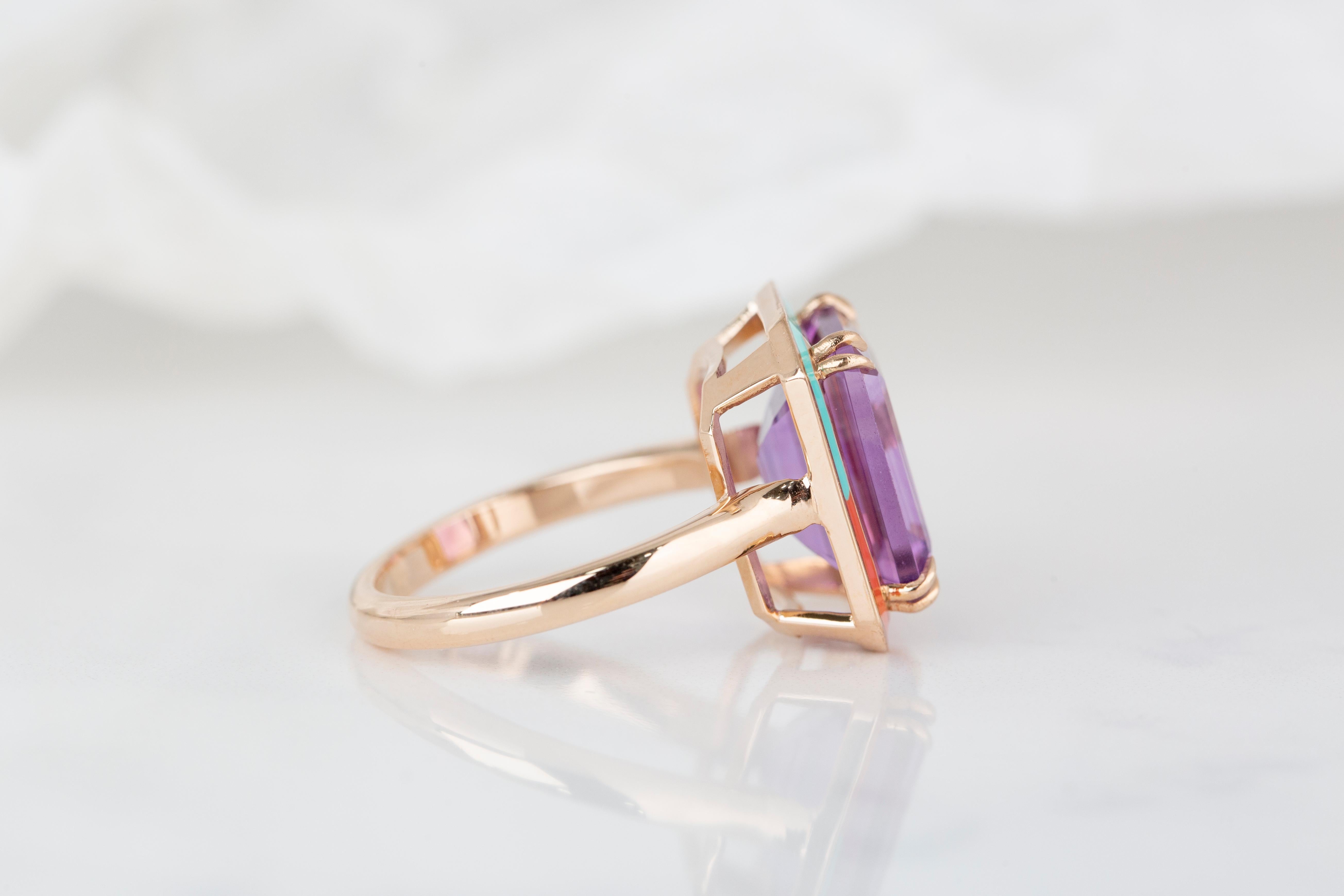 For Sale:  Art Deco Style 6.82 Ct. Amethyst 14k Gold Cocktail Ring 16