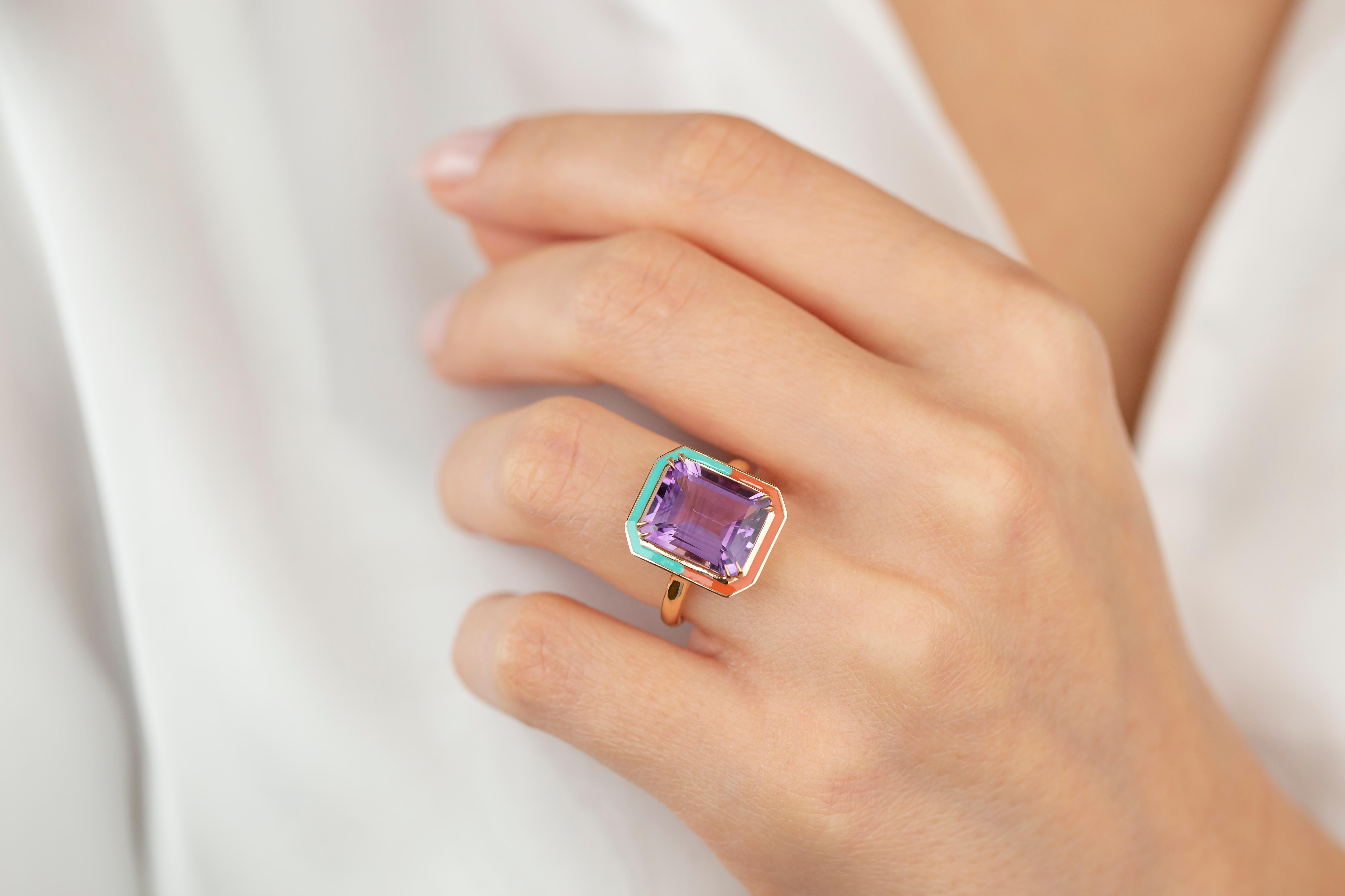 For Sale:  Art Deco Style 6.82 Ct. Amethyst 14k Gold Cocktail Ring 4