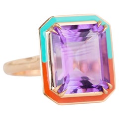Art Deco Style 6.82 Ct. Amethyst 14k Gold Cocktail Ring