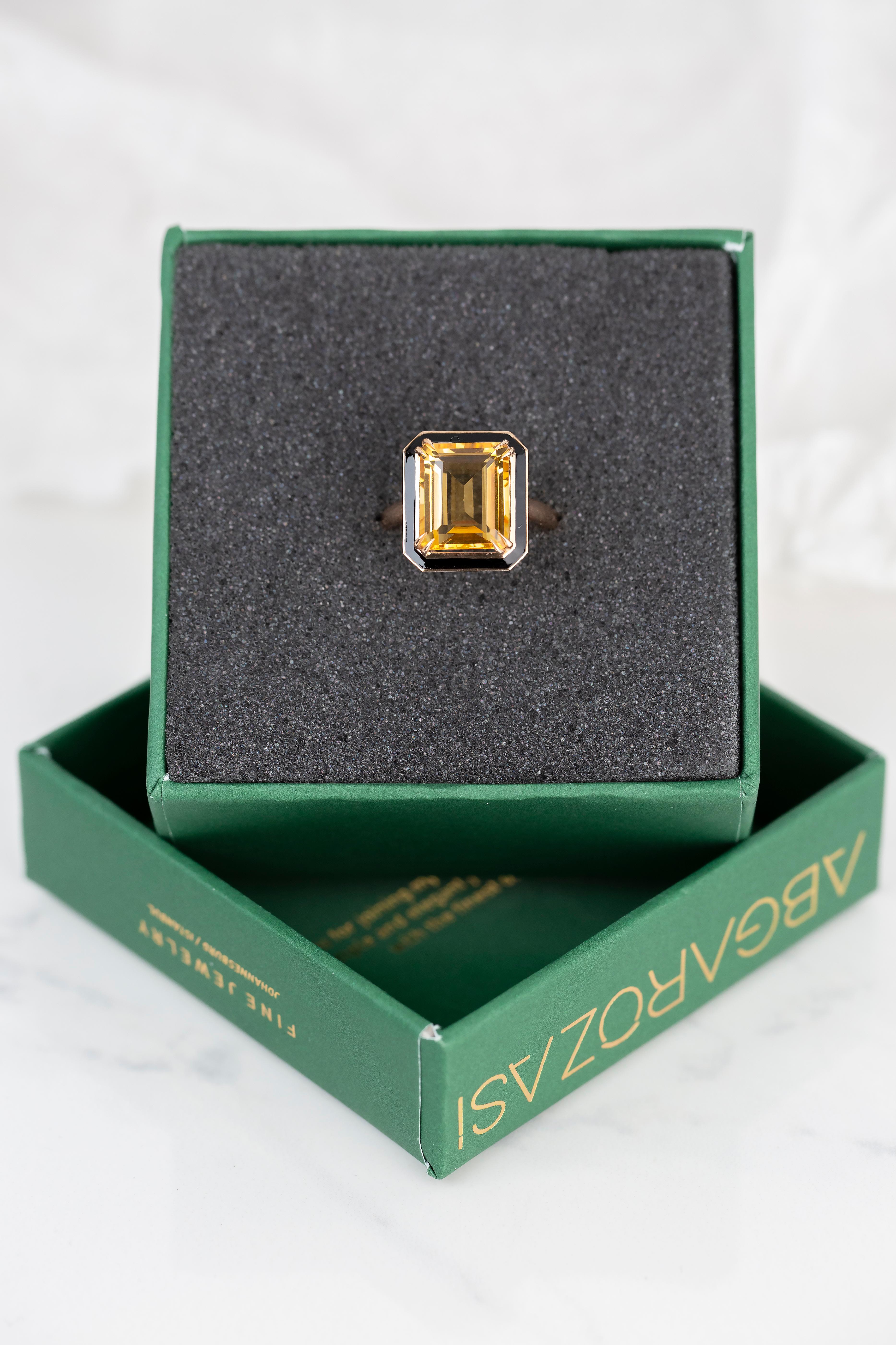 For Sale:  Art Deco Style 6.85 Ct Citrine and Black Enamel 14K Gold Cocktail Ring 5