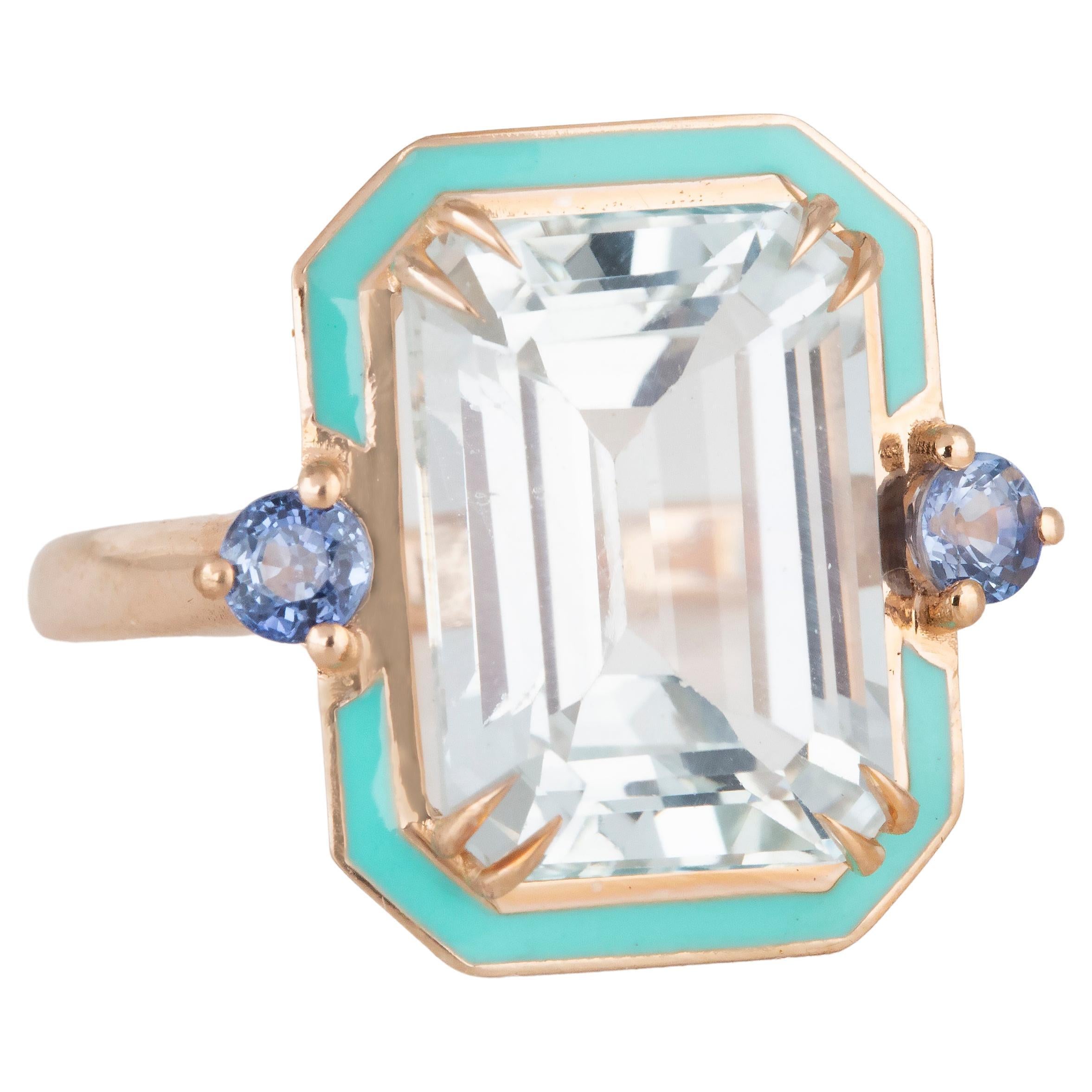 For Sale:  Art Deco Style 6.90 Ct. Blue Topaz and Ceylon Sapphire 14K Gold Cocktail Ring 2