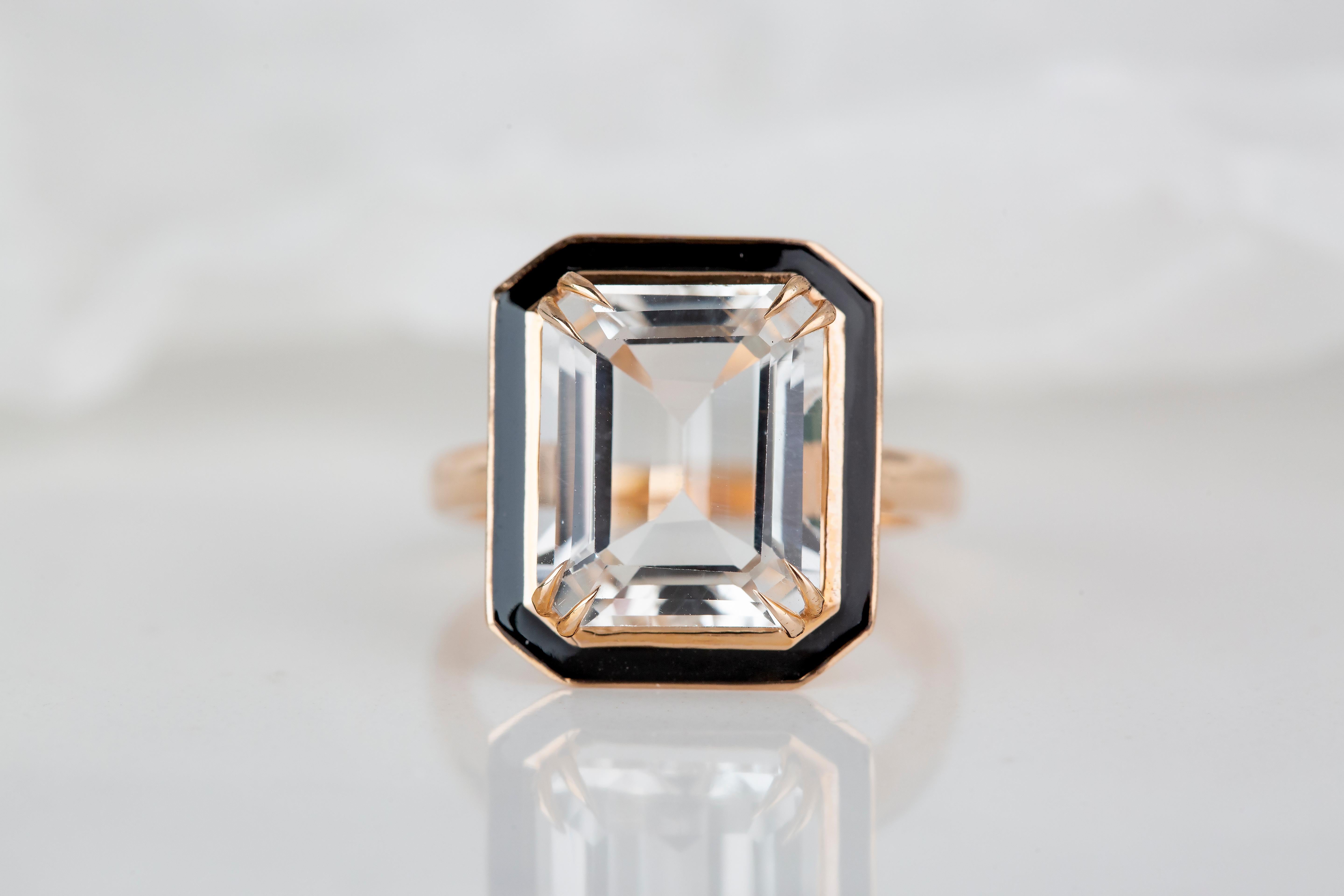 For Sale:  Art Deco Style 6.93 Ct. Topaz 14K Gold Cocktail Ring 2
