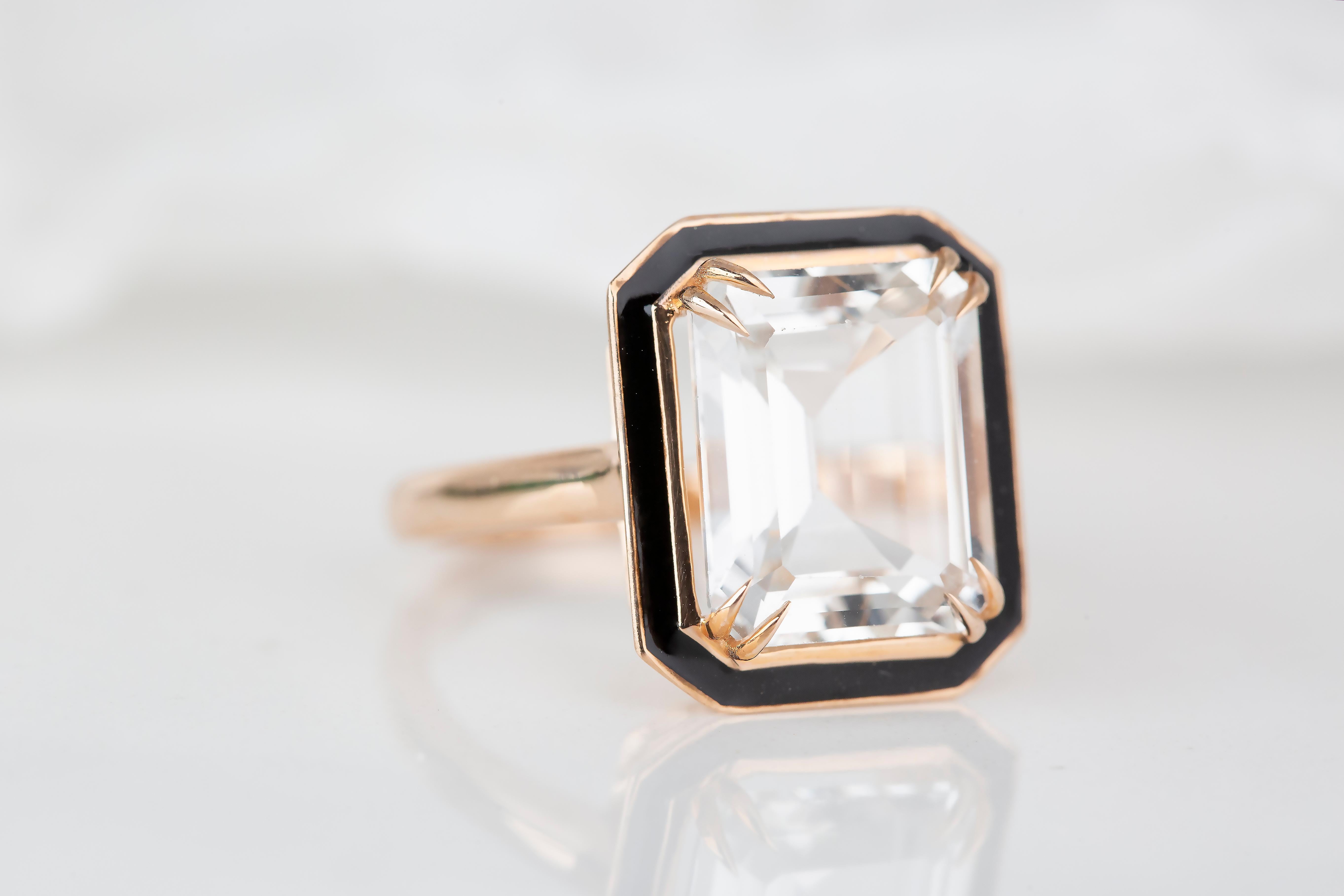 For Sale:  Art Deco Style 6.93 Ct. Topaz 14K Gold Cocktail Ring 3