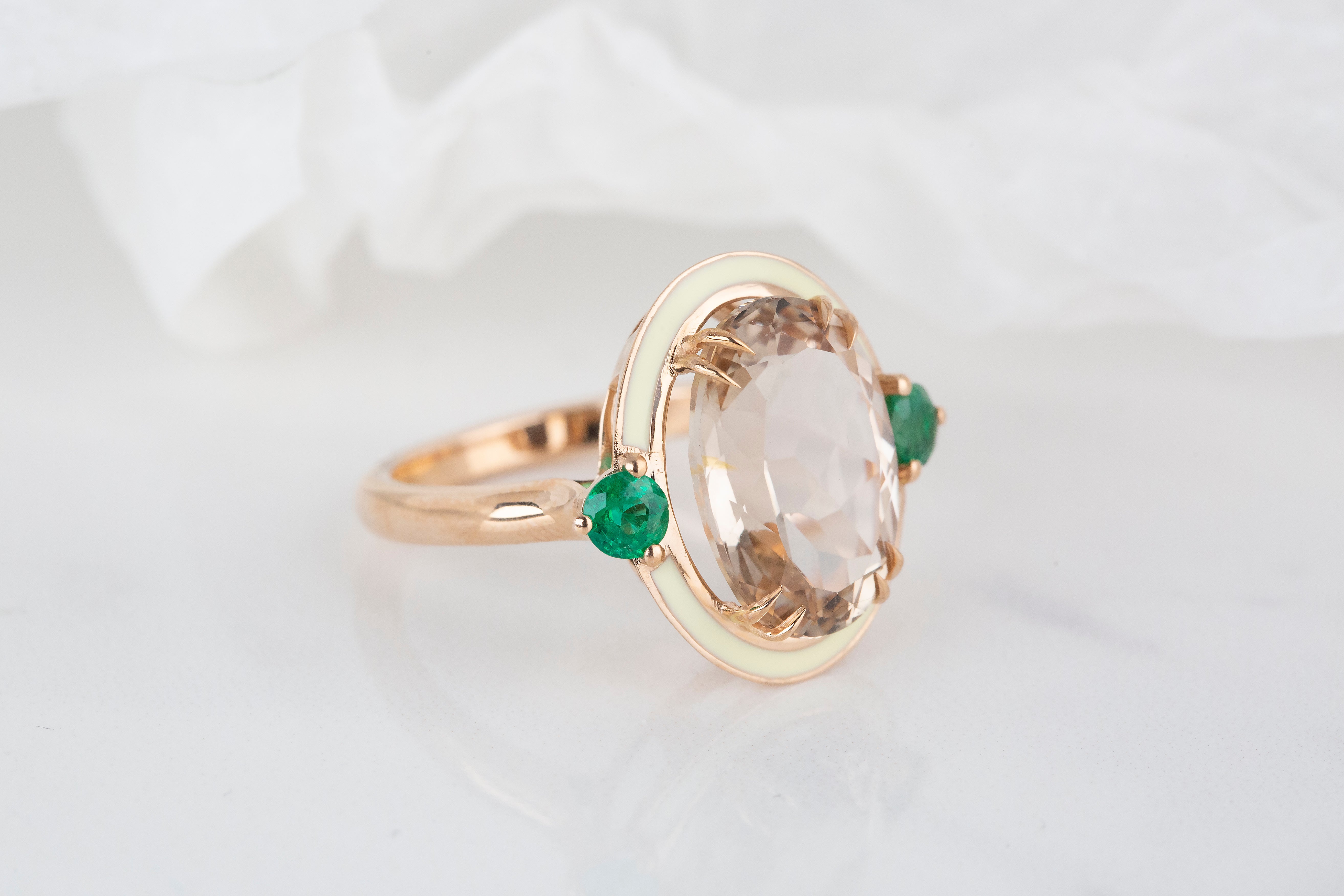 For Sale:  Art Deco Style 6.93 Ct. Topaz and Emerald 14K Gold Cocktail Ring 3