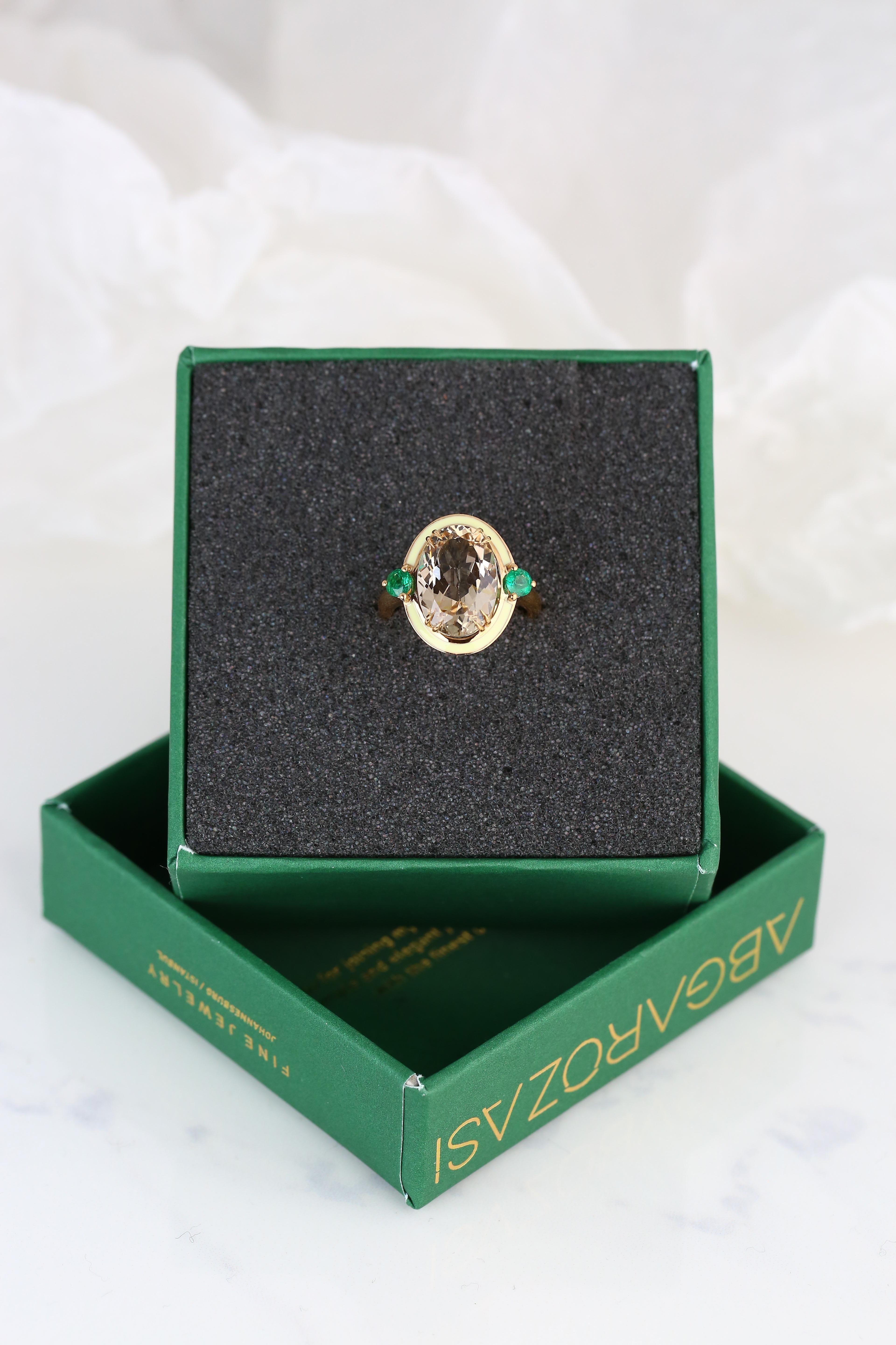 For Sale:  Art Deco Style 6.93 Ct. Topaz and Emerald 14K Gold Cocktail Ring 4