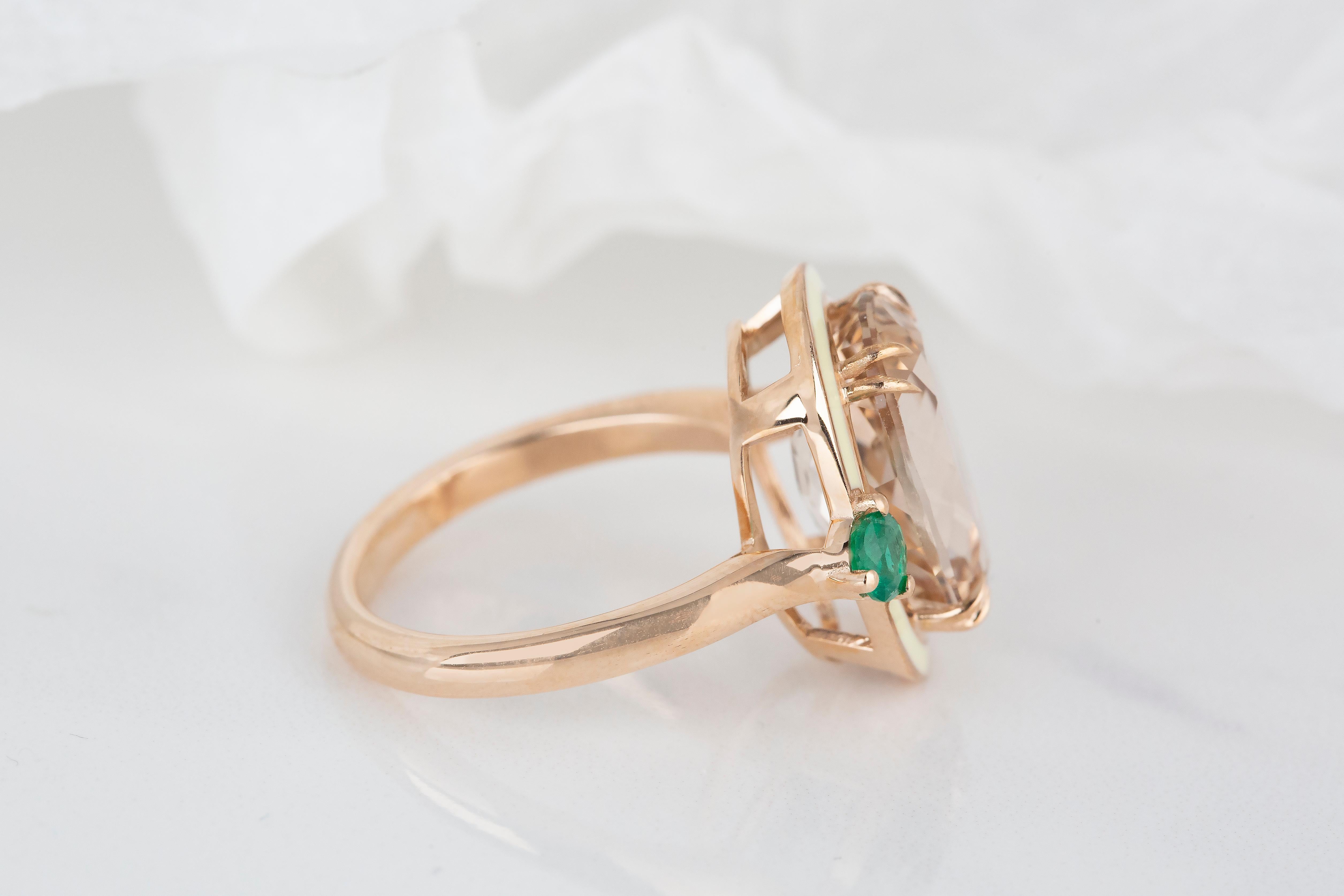 For Sale:  Art Deco Style 6.93 Ct. Topaz and Emerald 14K Gold Cocktail Ring 7