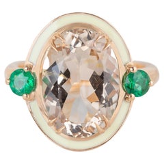 Stile Art Deco 6.93 Ct. Anello Cocktail in oro 14K con topazio e smeraldo