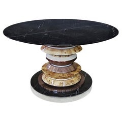 Art Deco Style 71" Diameter Dining Table, Walnut & Marble
