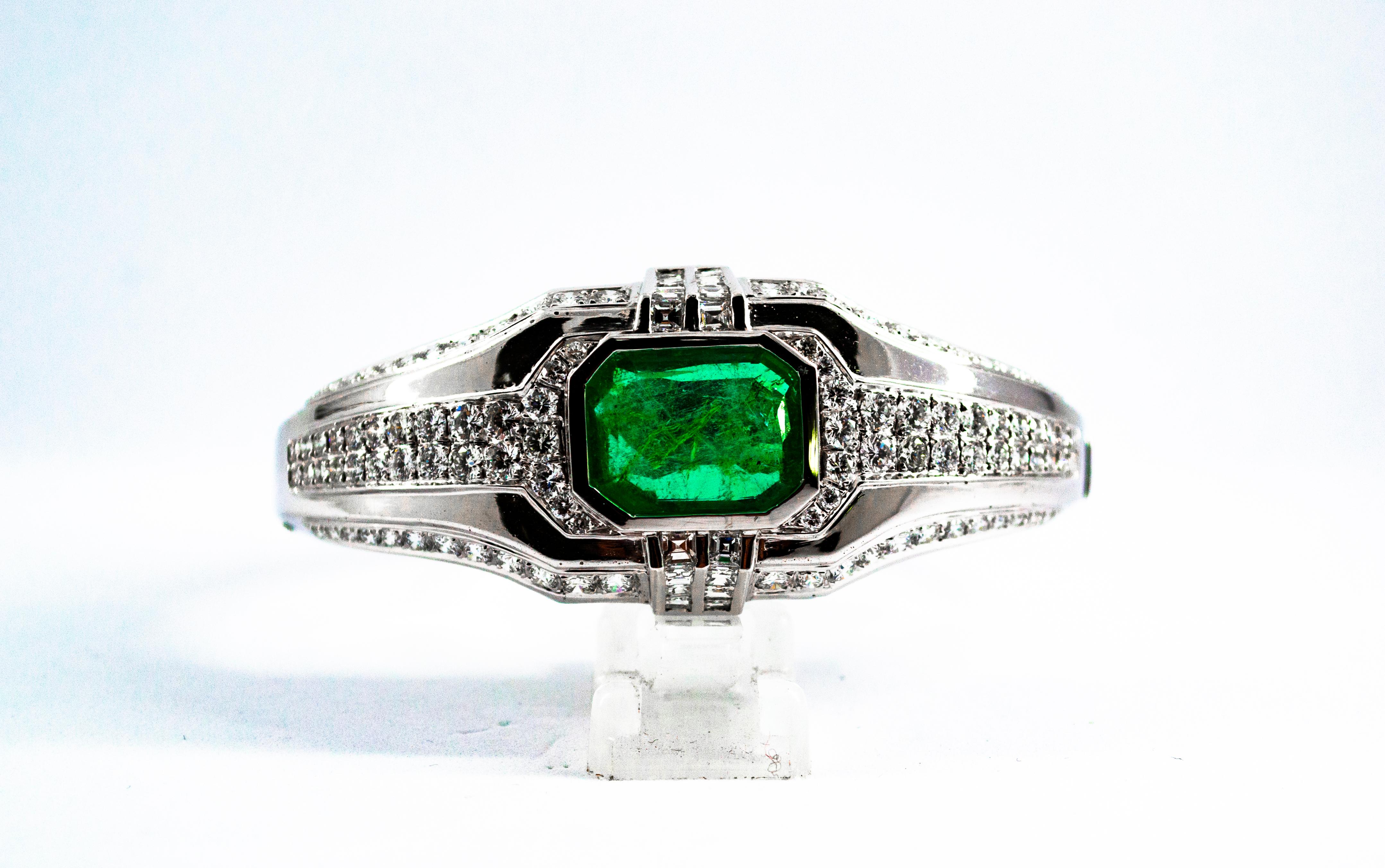 Art Deco Style 7.10 Carat Emerald 7.40 Carat White Diamond White Gold Bracelet For Sale 9