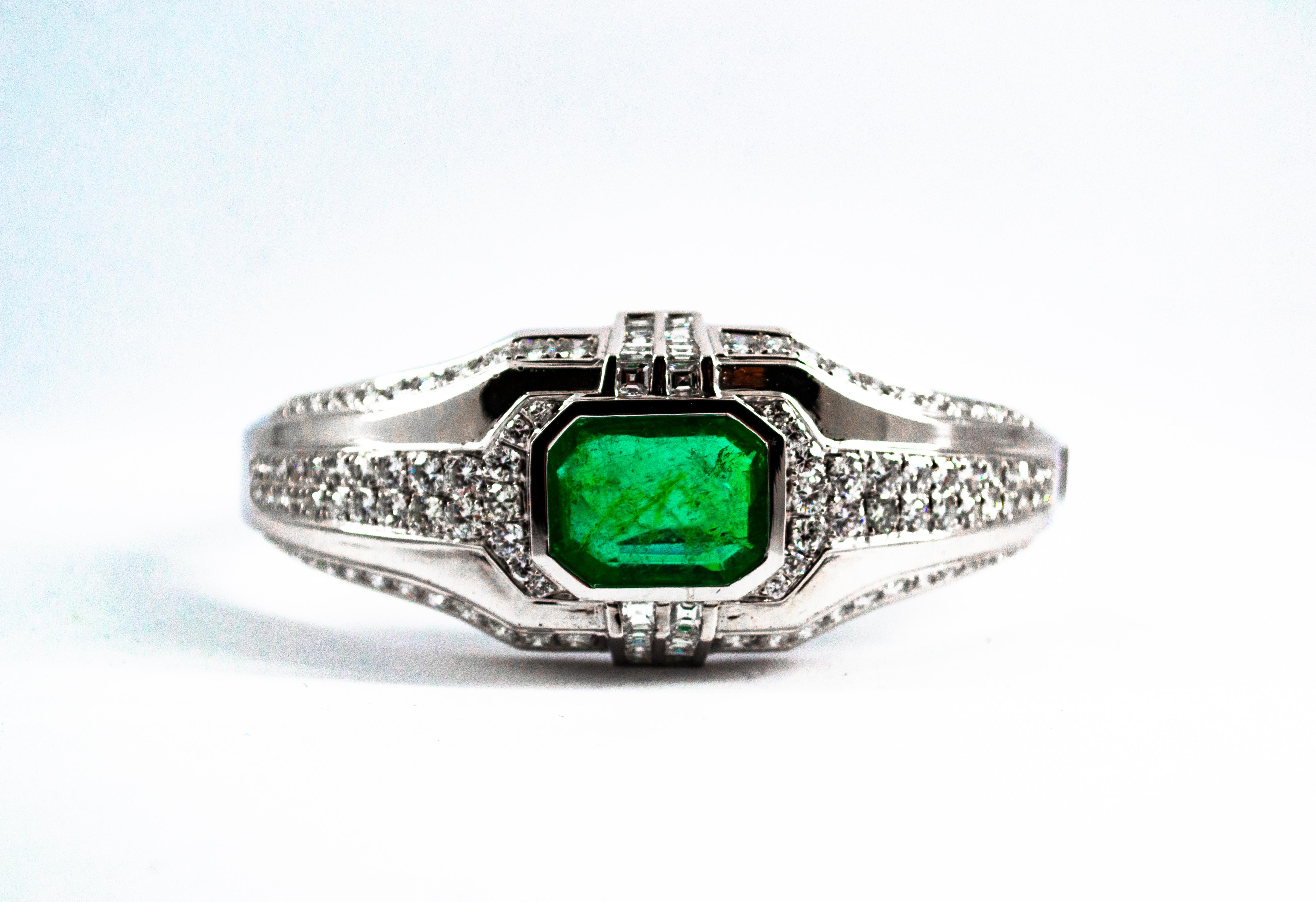 Princess Cut Art Deco Style 7.10 Carat Emerald 7.40 Carat White Diamond White Gold Bracelet