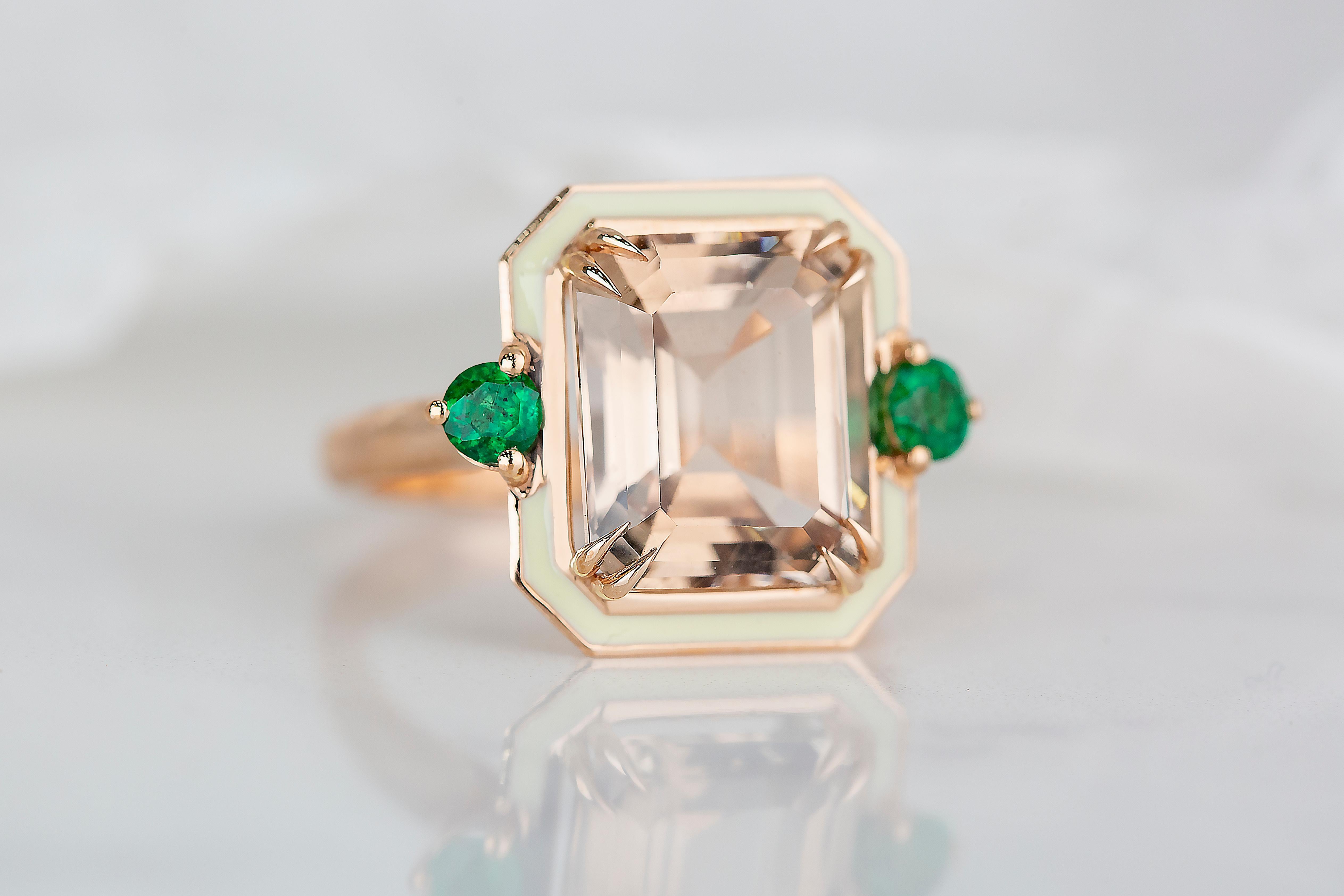 For Sale:  Art Deco Style 7.10 Ct Topaz and Zambian Emerald 14K Gold Cocktail Ring 2