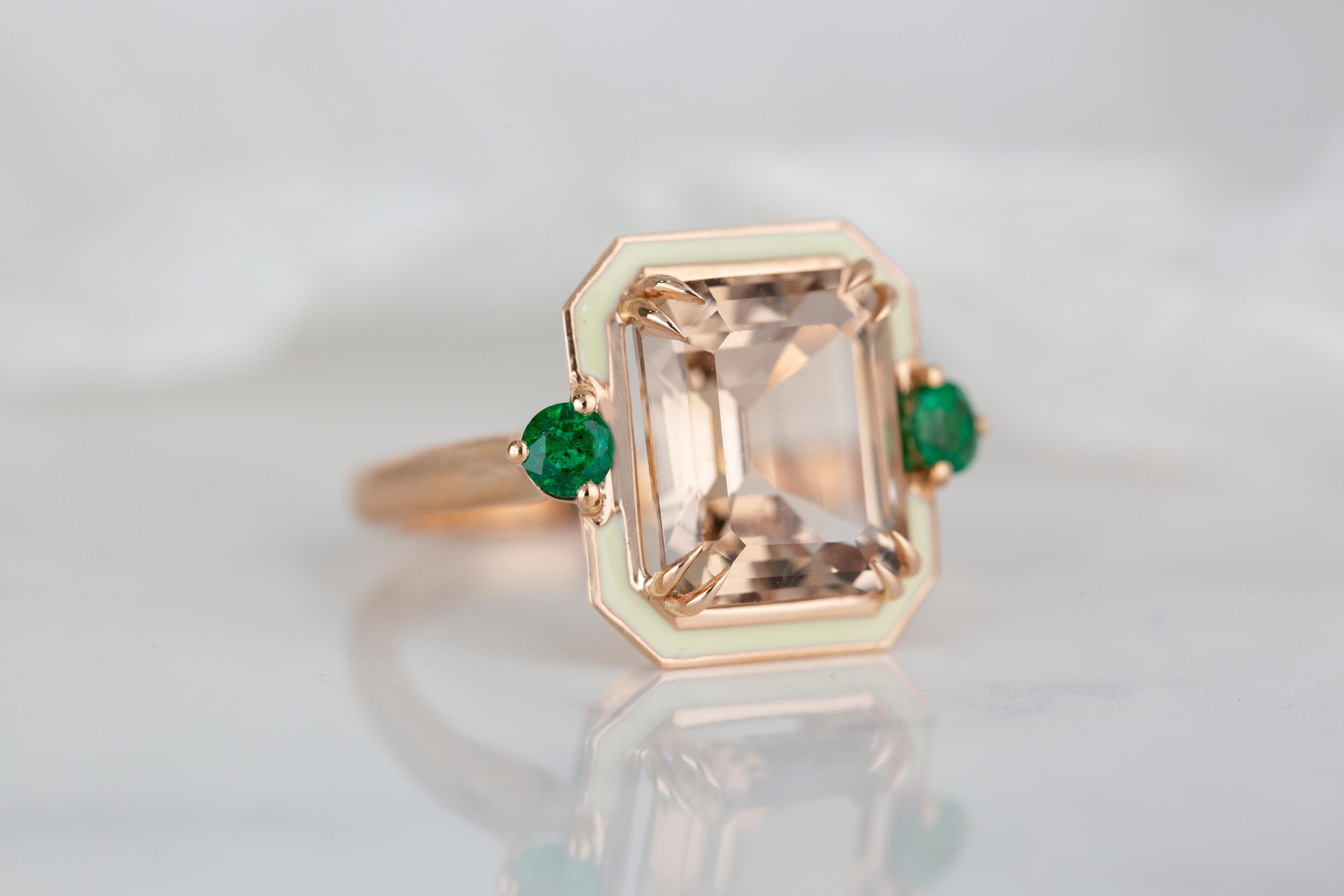 For Sale:  Art Deco Style 7.10 Ct Topaz and Zambian Emerald 14K Gold Cocktail Ring 4