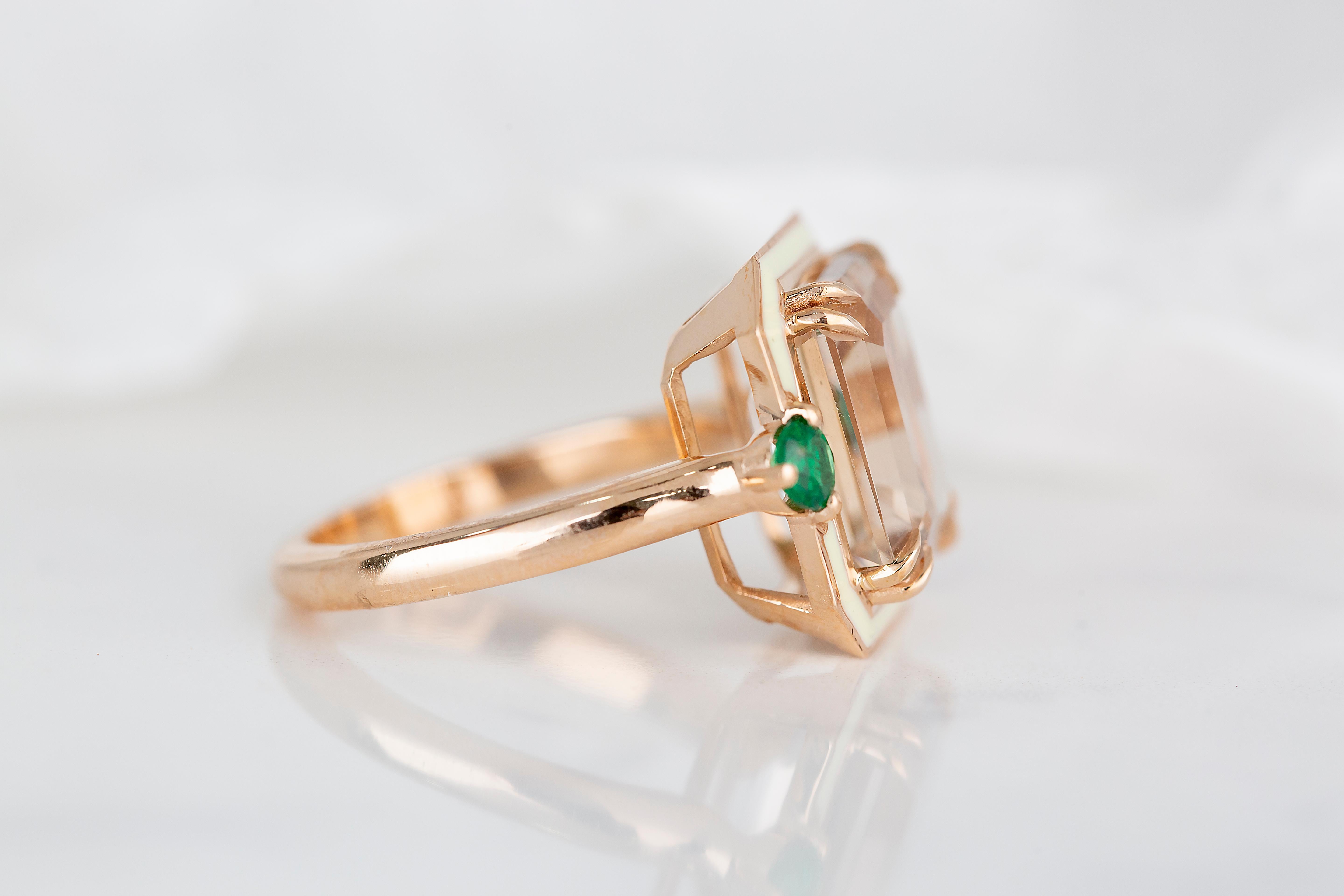 For Sale:  Art Deco Style 7.10 Ct Topaz and Zambian Emerald 14K Gold Cocktail Ring 6