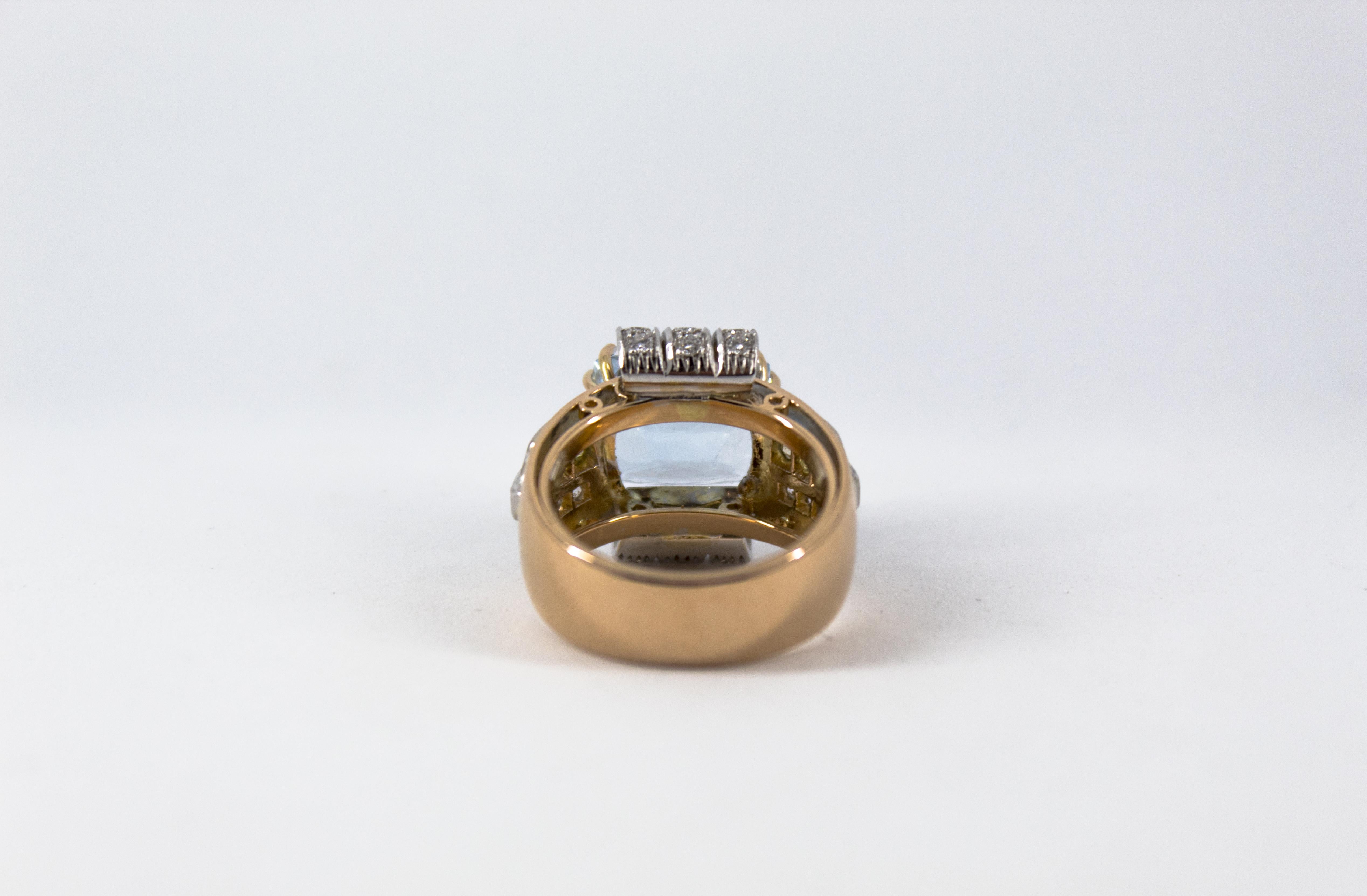 Anello in oro giallo con acquamarina da 7,18 carati e diamanti da 0,94 carati in stile Art Deco 6