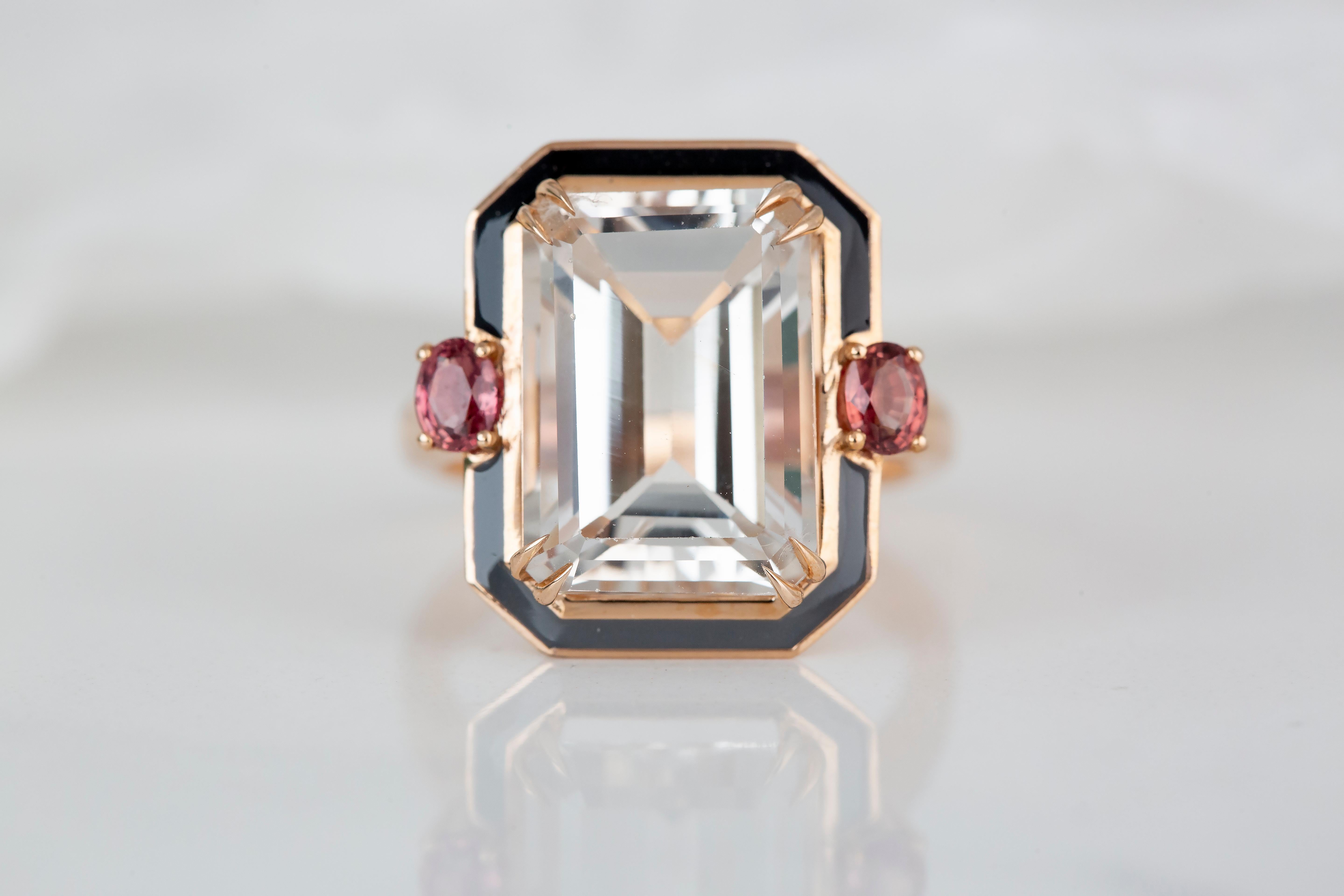 For Sale:  Art Deco Style 7.35 Ct. Topaz and Sapphire 14K Gold Cocktail Ring 2