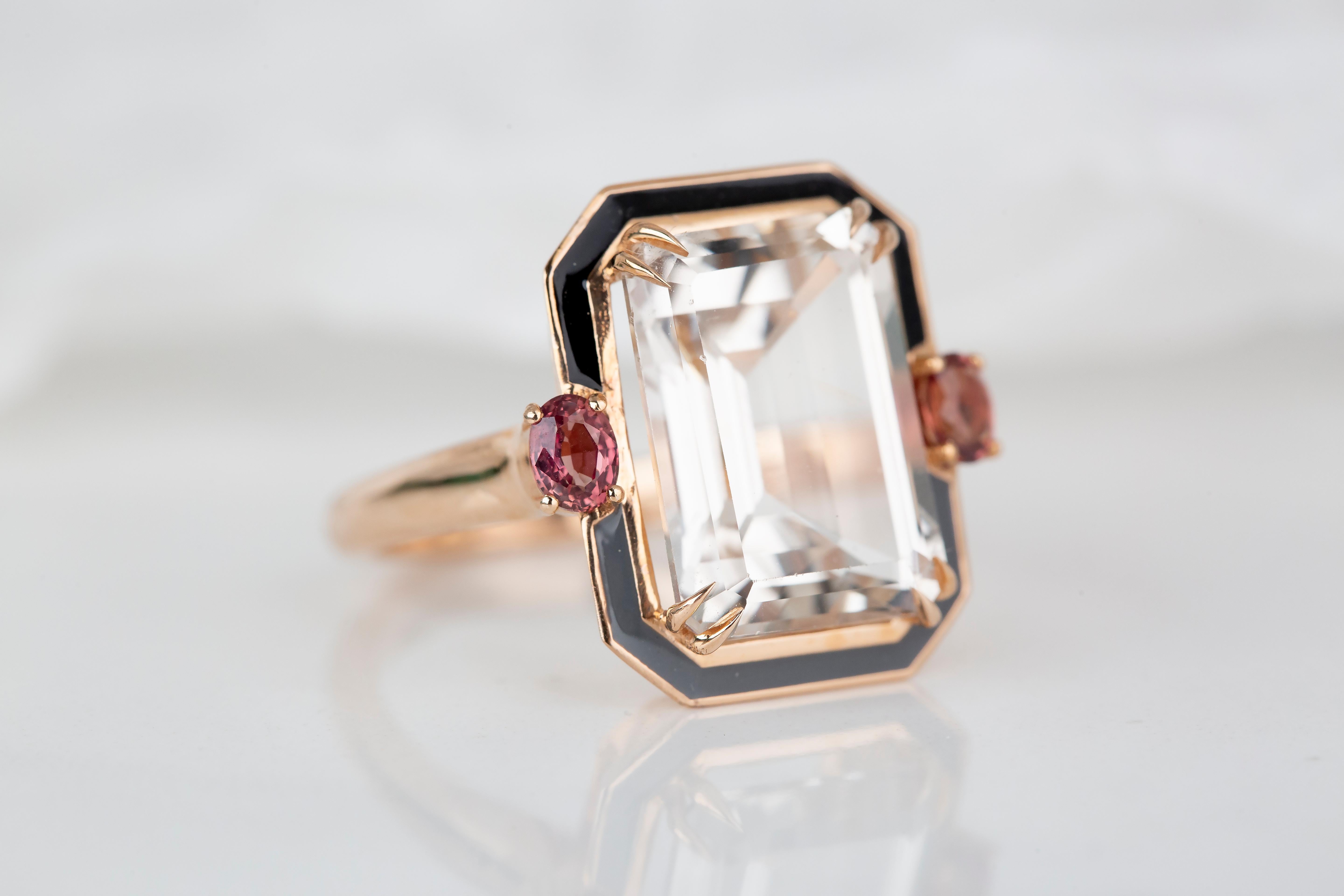 For Sale:  Art Deco Style 7.35 Ct. Topaz and Sapphire 14K Gold Cocktail Ring 6