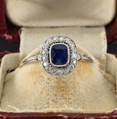 Art Deco Style .77 Ct Natural Sapphire .55 Ct Diamond Platinum Ring