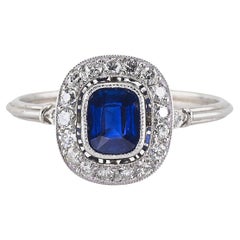 Art Deco Style .77 Ct Natural Sapphire .55 Ct Diamond Platinum Ring