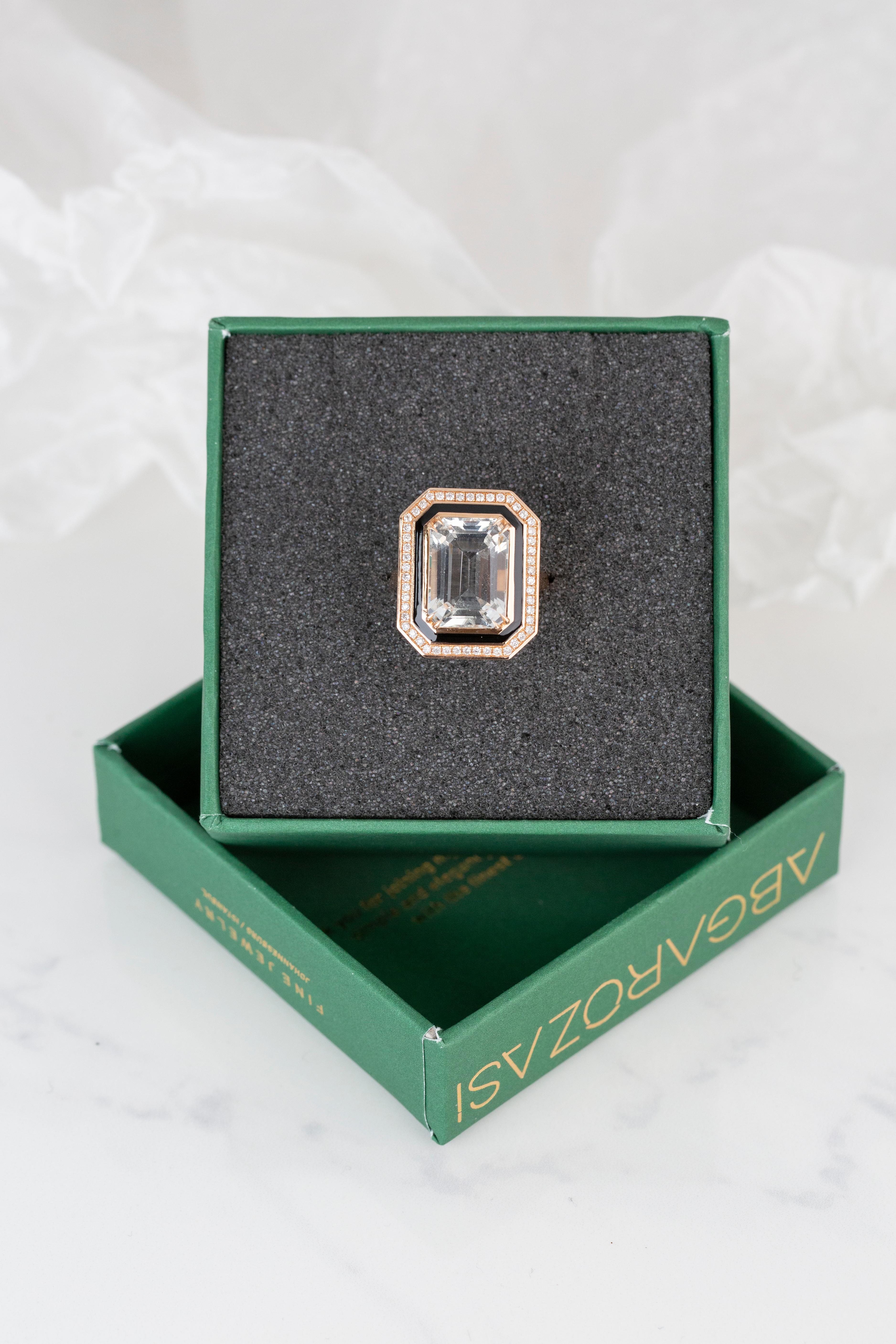 For Sale:  Art Deco Style 7.82 Ct. Topaz and Diamond 14K Gold Cocktail Ring 16