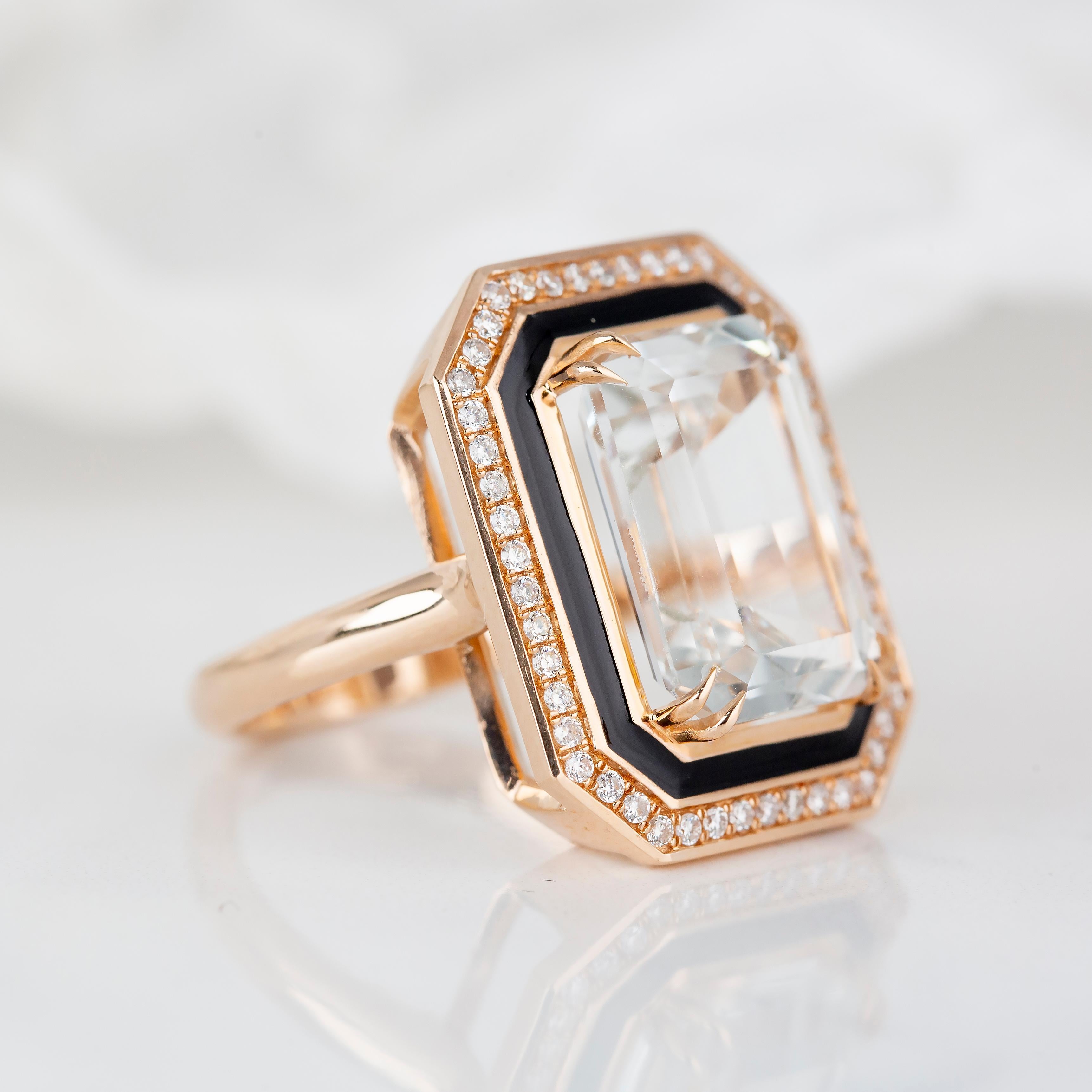 For Sale:  Art Deco Style 7.82 Ct. Topaz and Diamond 14K Gold Cocktail Ring 17