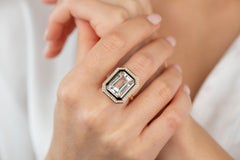 Art Deco Style 7.82 Ct. Topaz and Diamond 14K Gold Cocktail Ring