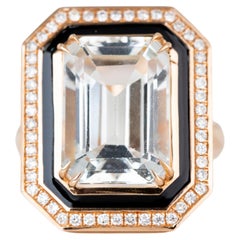 Style Art Déco 7.82 carats Bague cocktail en or 14K avec topaze et diamant