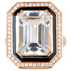 Style Art Déco 7.82 Ct. Bague cocktail en or 14K avec topaze et diamant