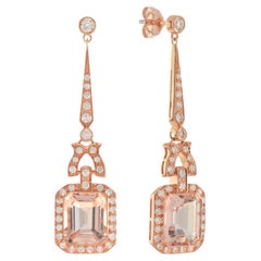 Art Deco Style 8.33 Ct. Morganite and Diamond Drop Earring in 18K Rose Gold