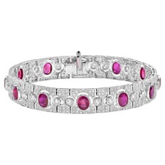 ruby white gold bracelet Art Deco Style 8.87 Ct. Oval Ruby and Diamond Bracelet in 18K White Gold