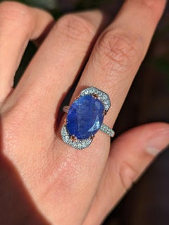 Art Deco Style 8.8ct Natural Tanzanite Diamond Cocktail Ring 10k Rose Gold